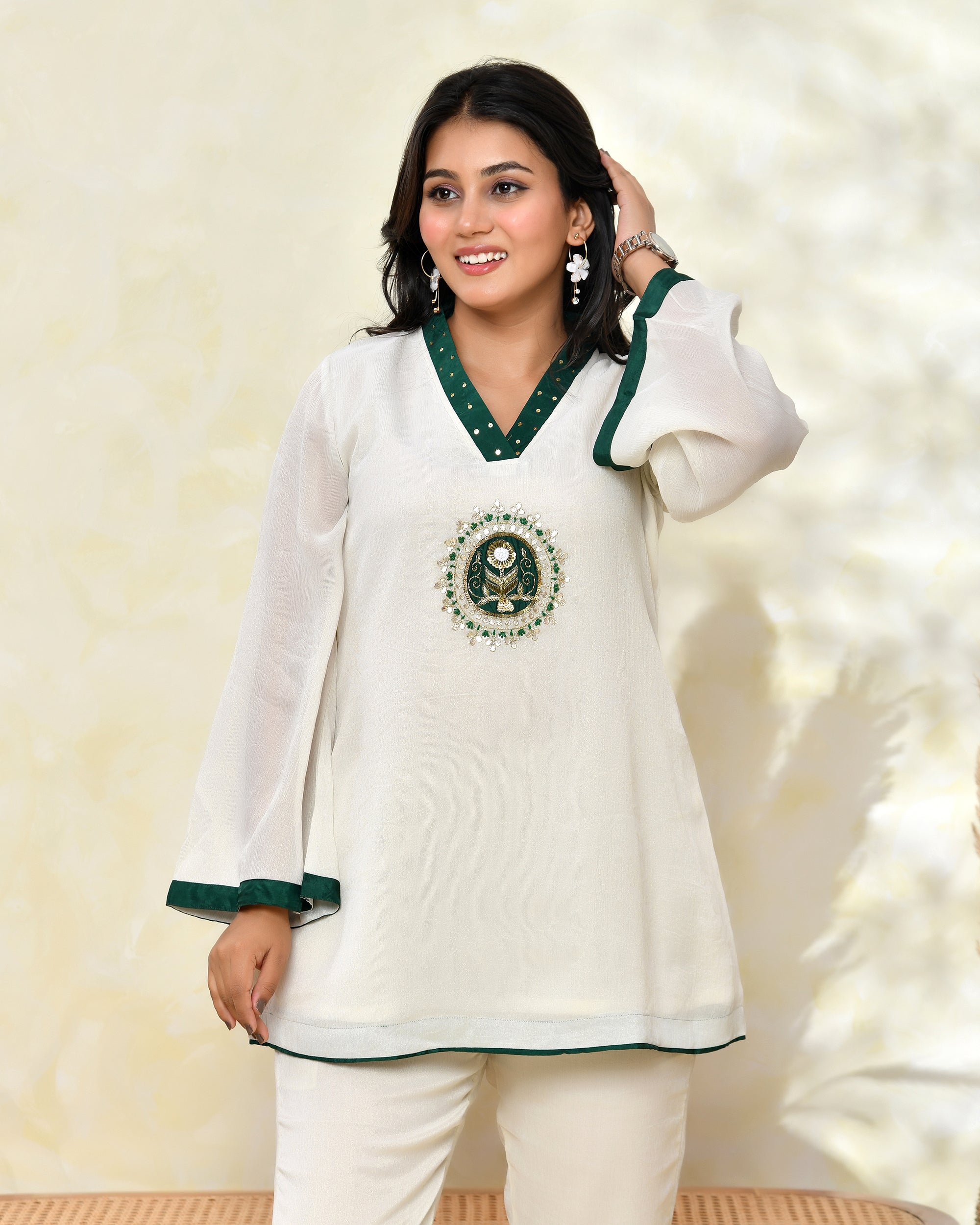 Green Chinon Handwork Coord Set
