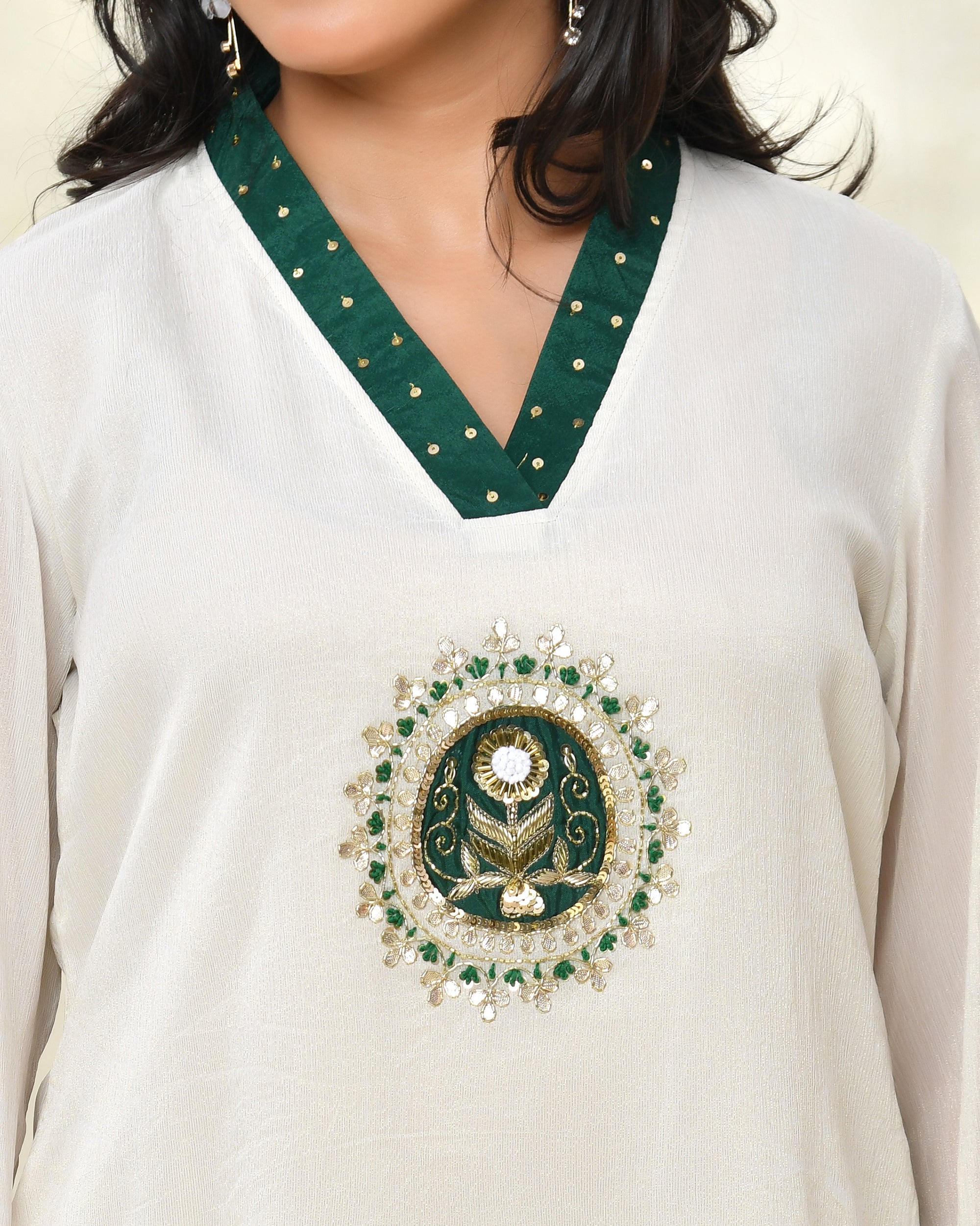 Green Chinon Handwork Coord Set