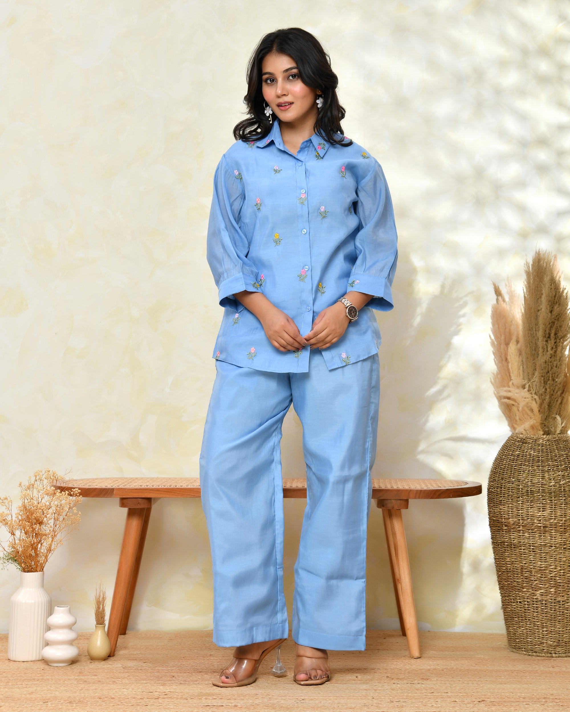 Blue Malchanderi Shirt Coord Set