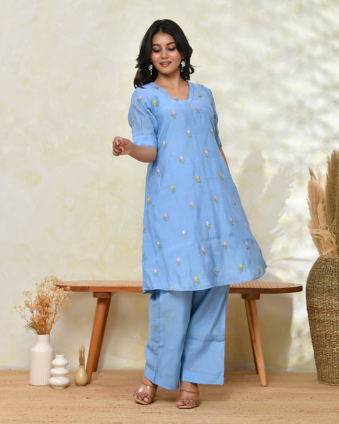 Blue Malchanderi Tunic Set