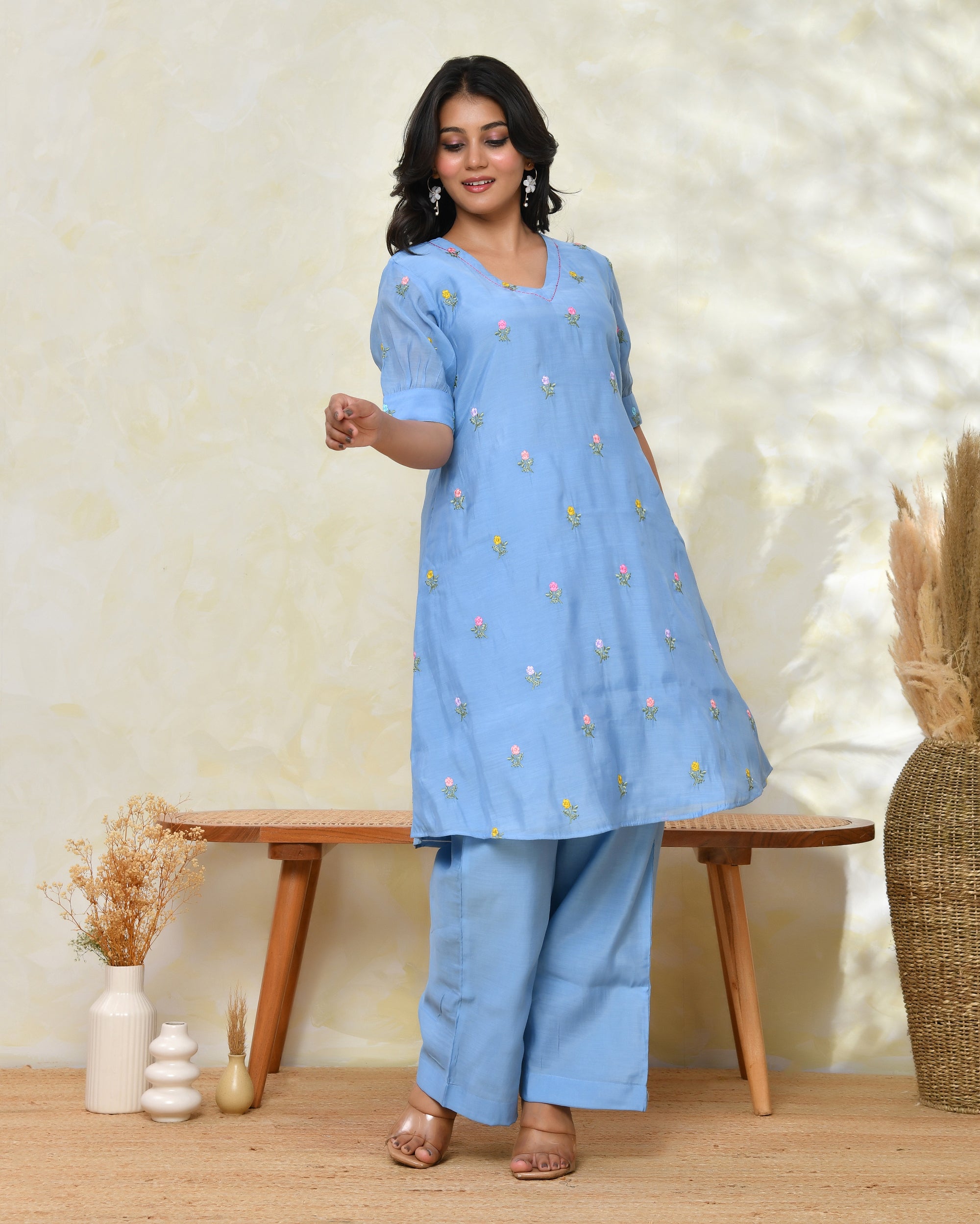 Blue Malchanderi Tunic Set