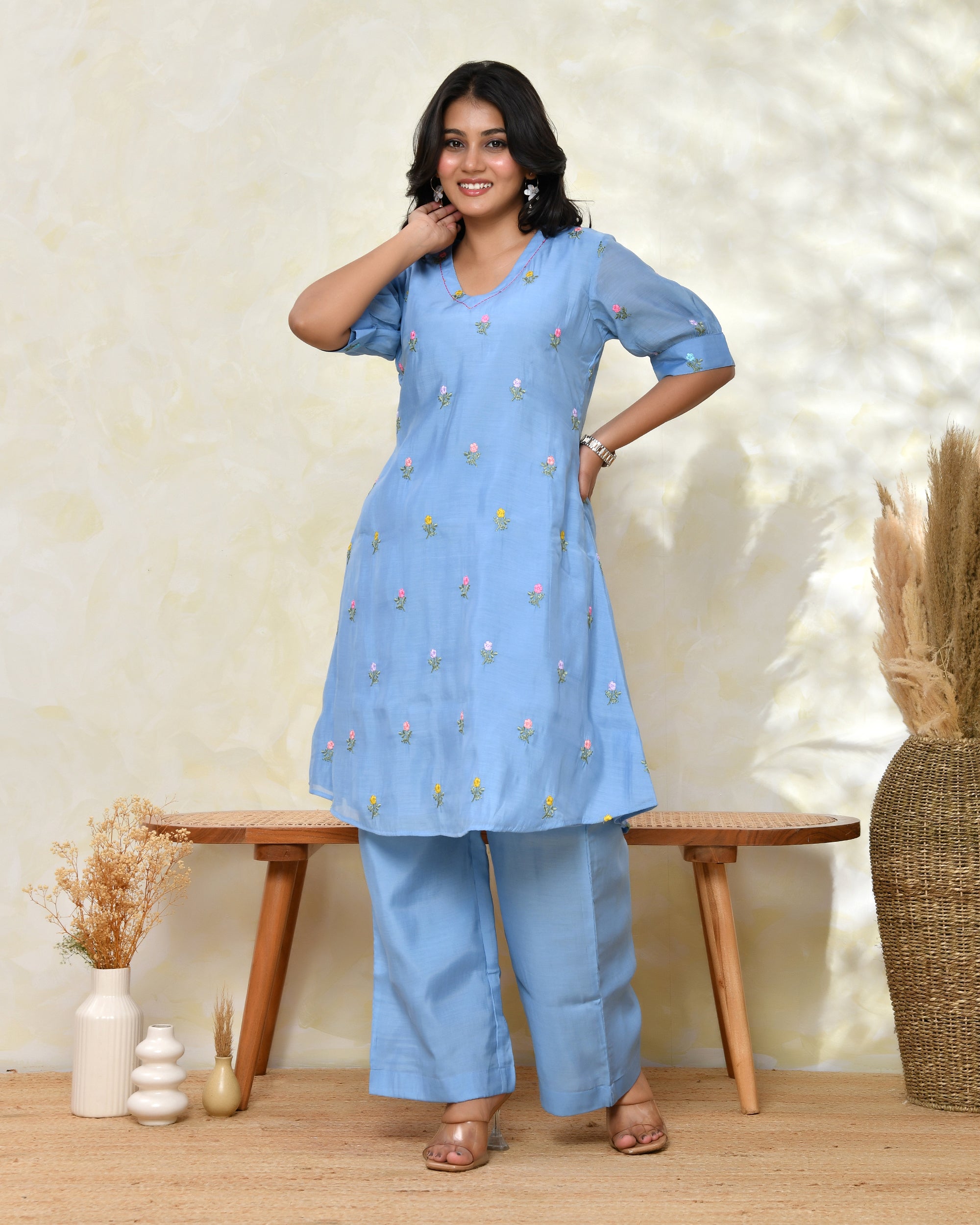 Blue Malchanderi Tunic Set