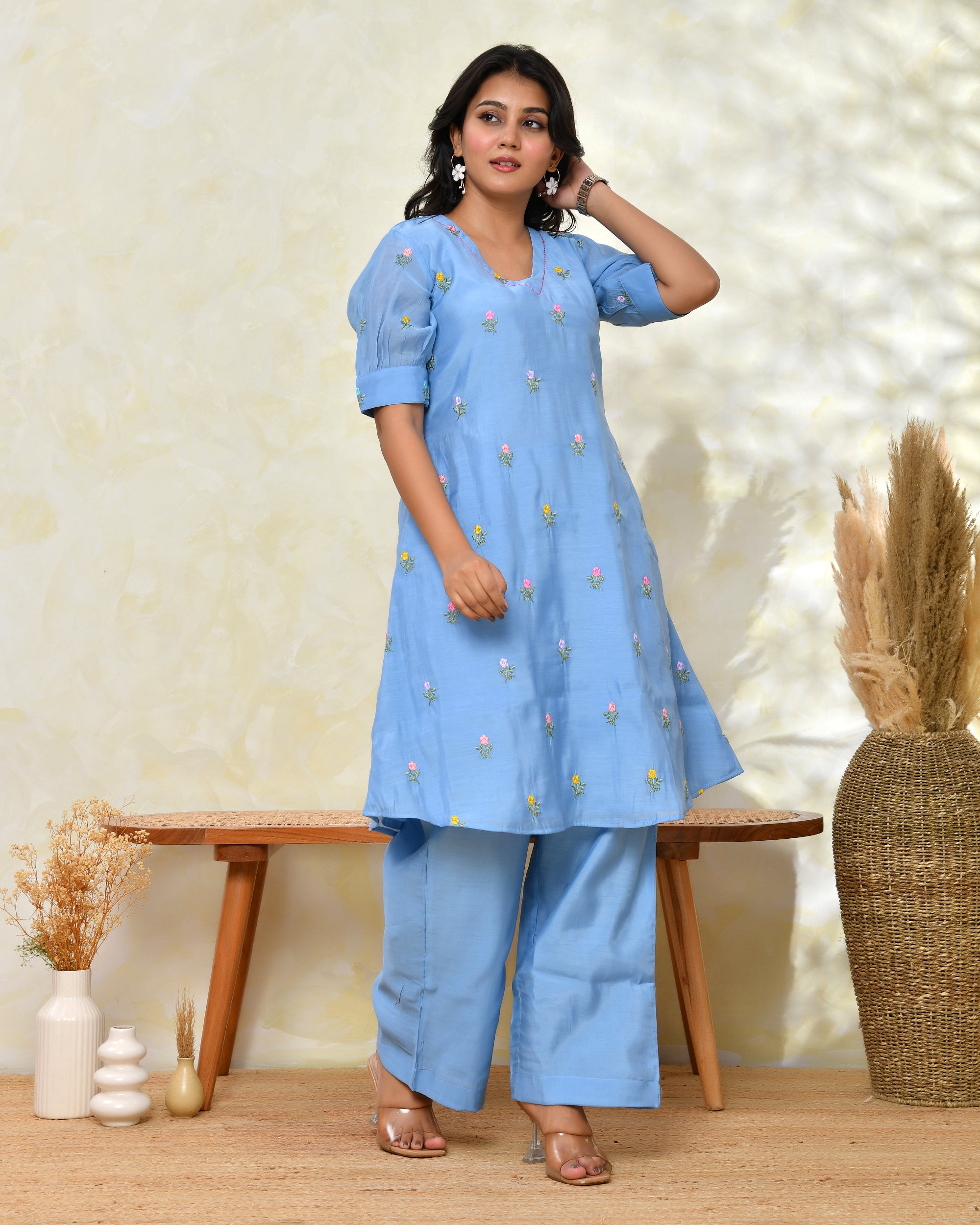 Blue Malchanderi Tunic Set