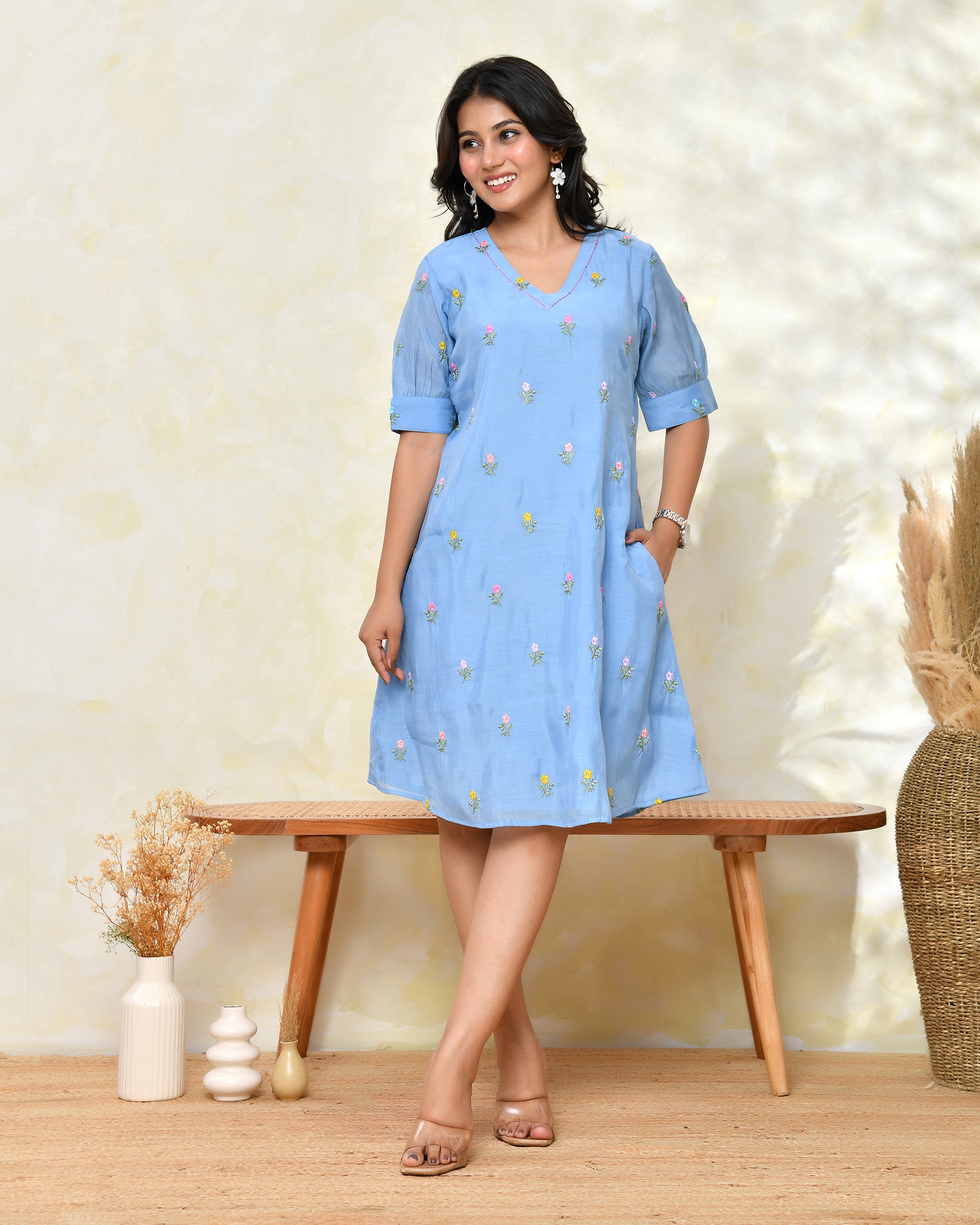 Blue Malchanderi Tunic Dress