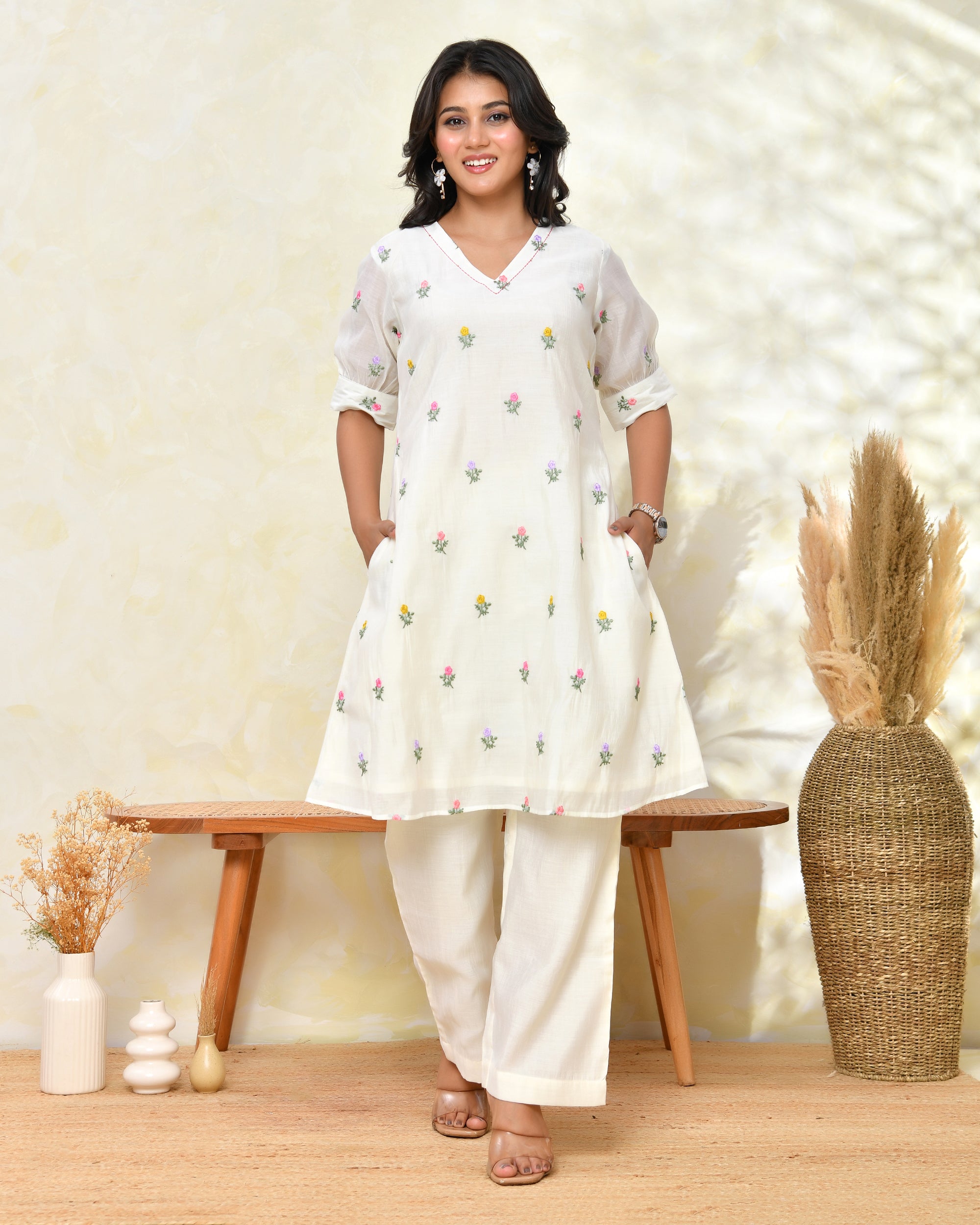 White Malchanderi Tunic Set
