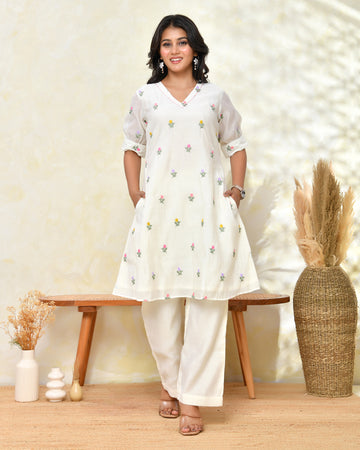 White Malchanderi Tunic Set