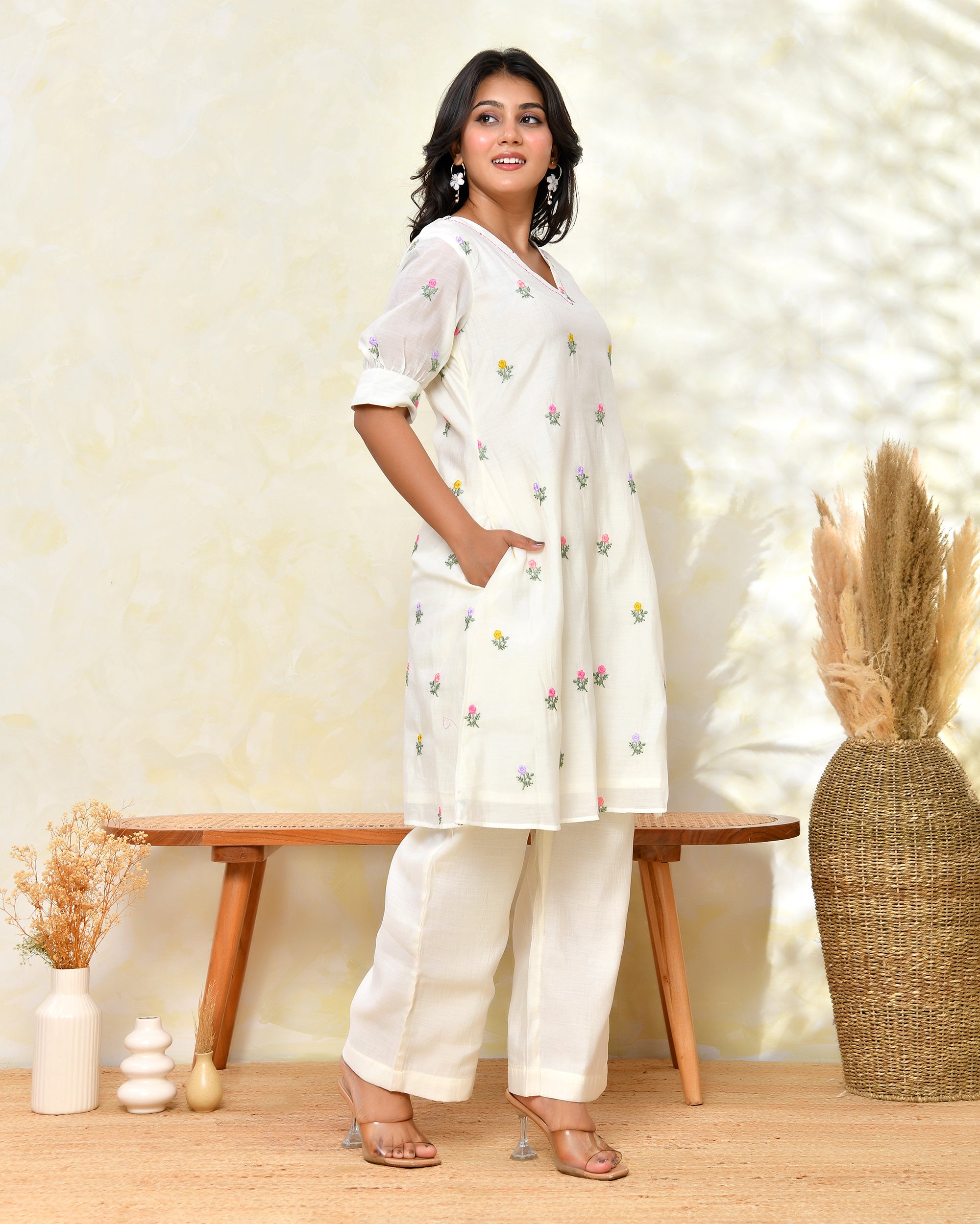 White Malchanderi Tunic Set