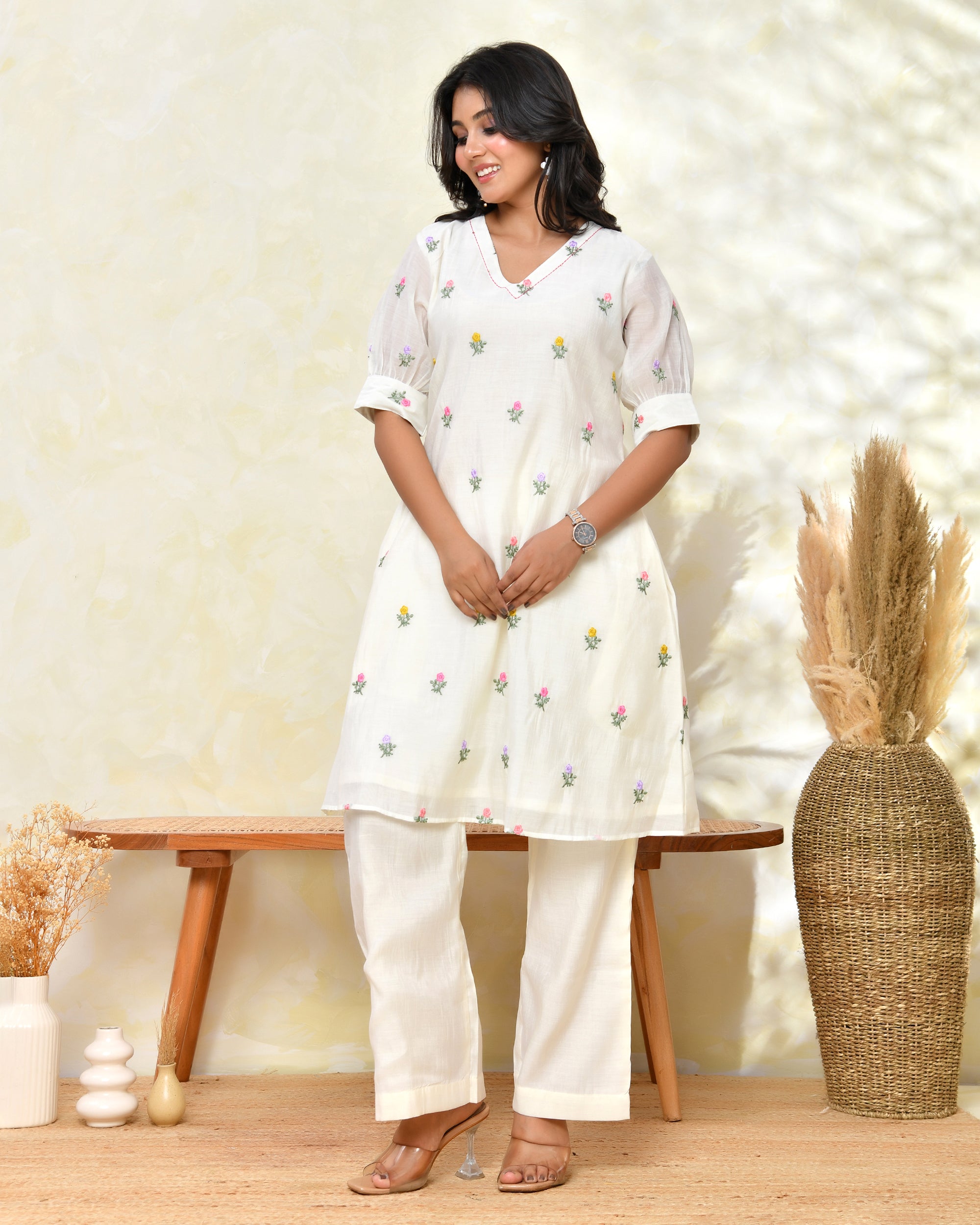 White Malchanderi Tunic Set
