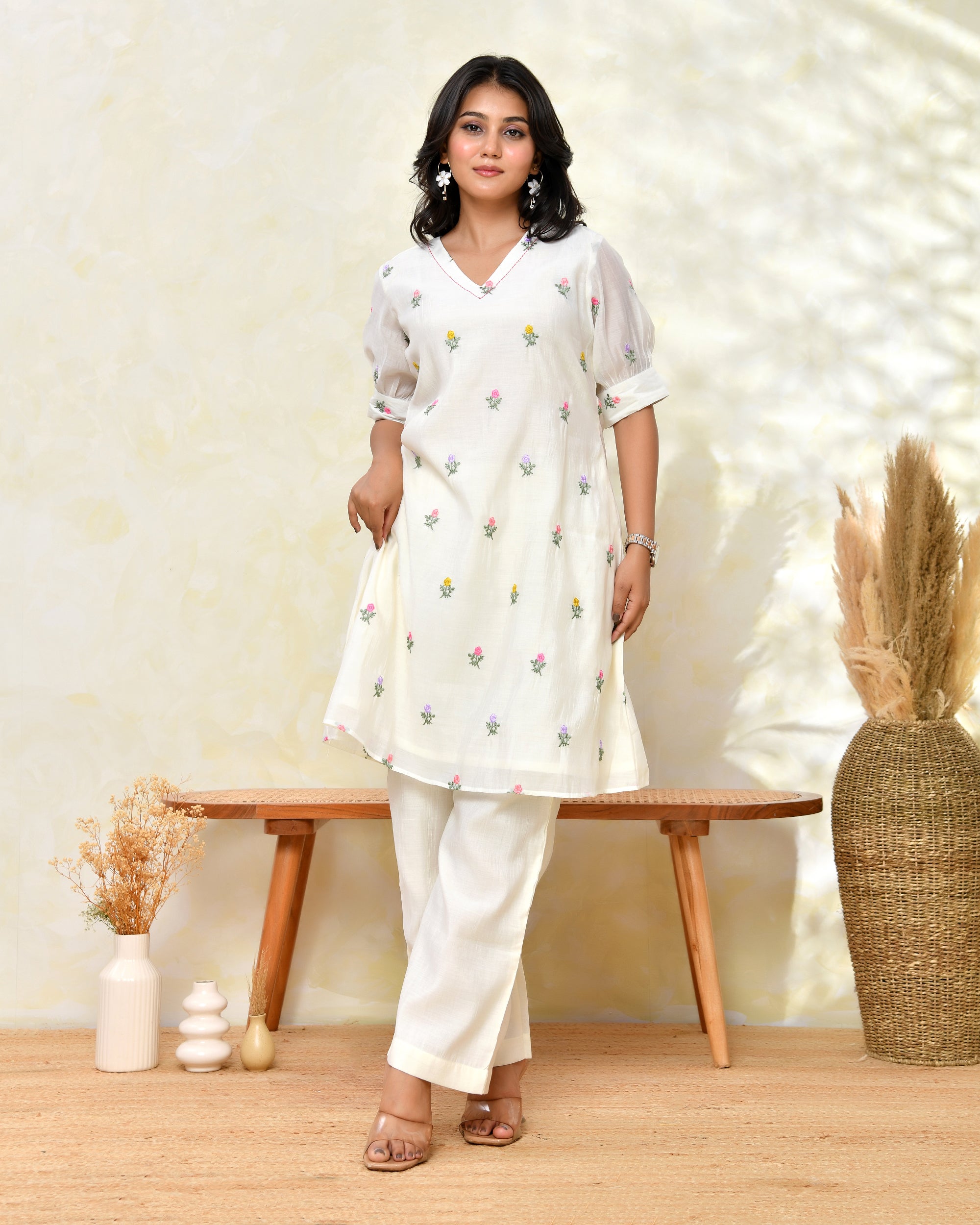 White Malchanderi Tunic Set