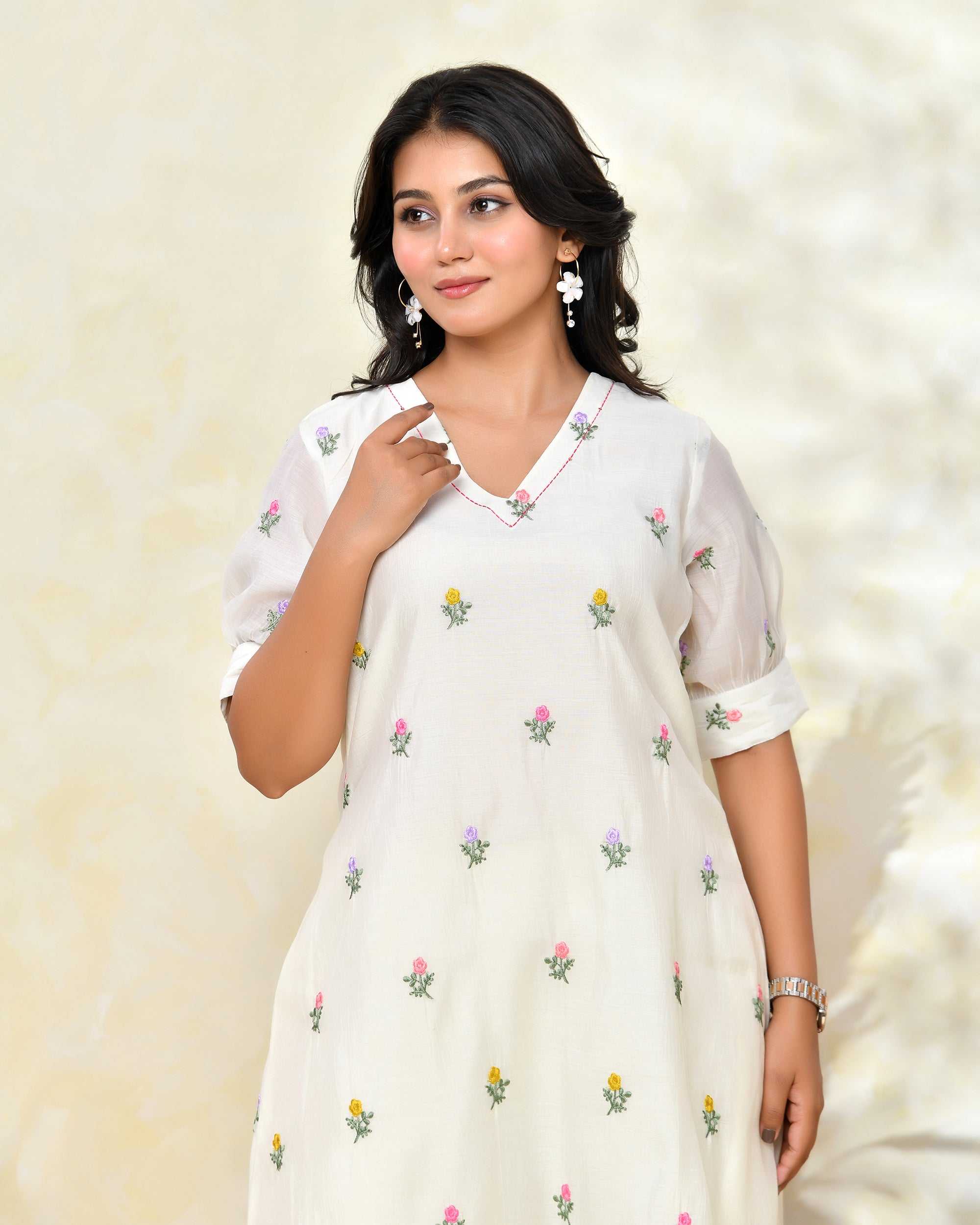 White Malchanderi Tunic Set