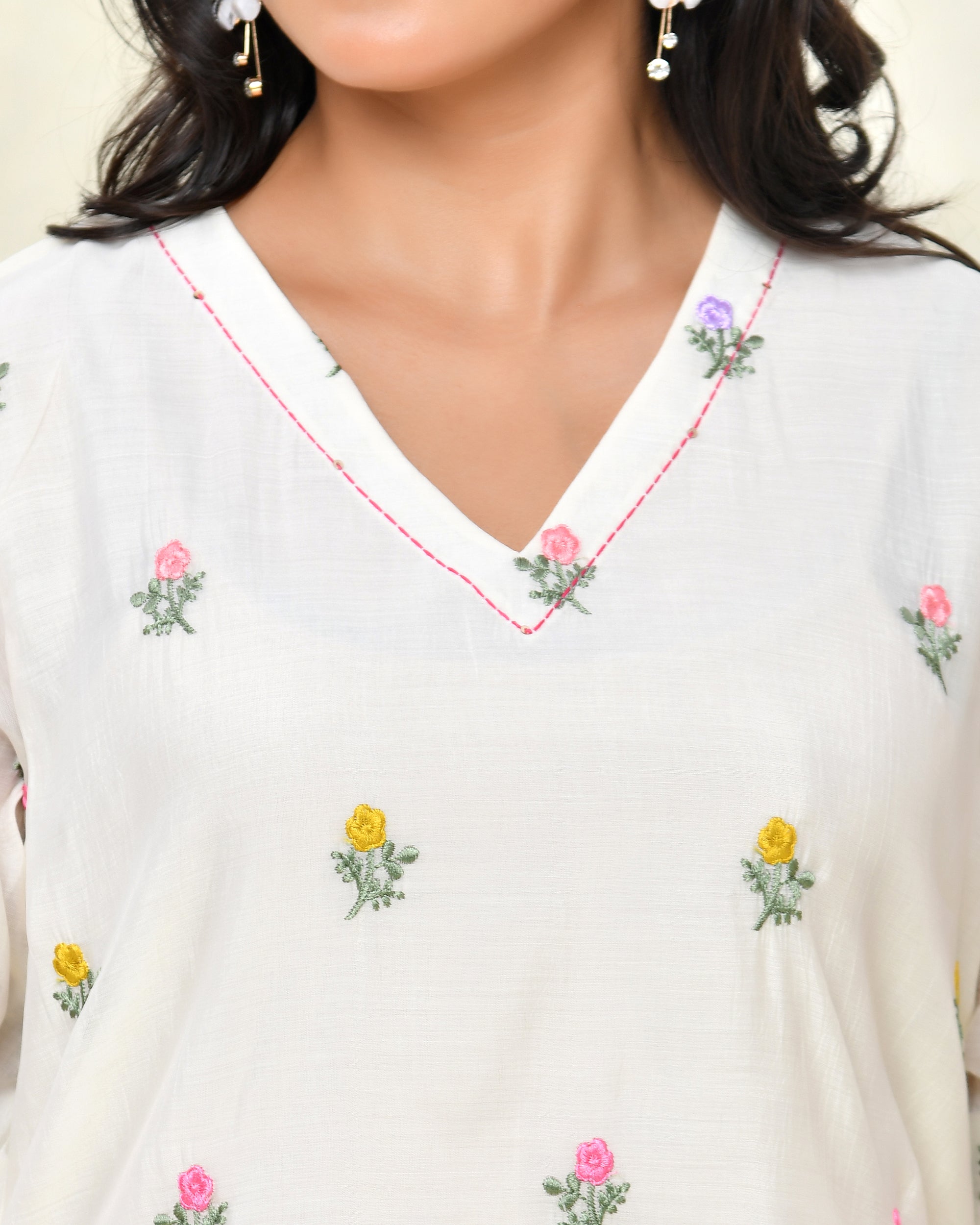 White Malchanderi Tunic Set