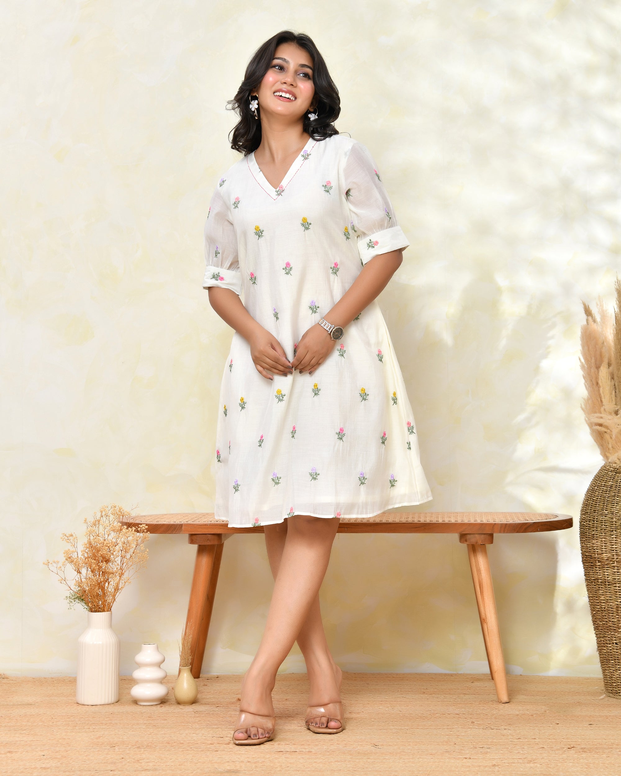 White Malchanderi Tunic Dress