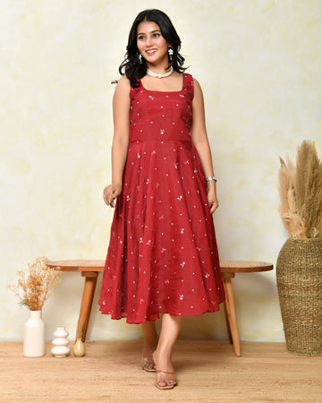 Chanderi Maroon Fare Dress