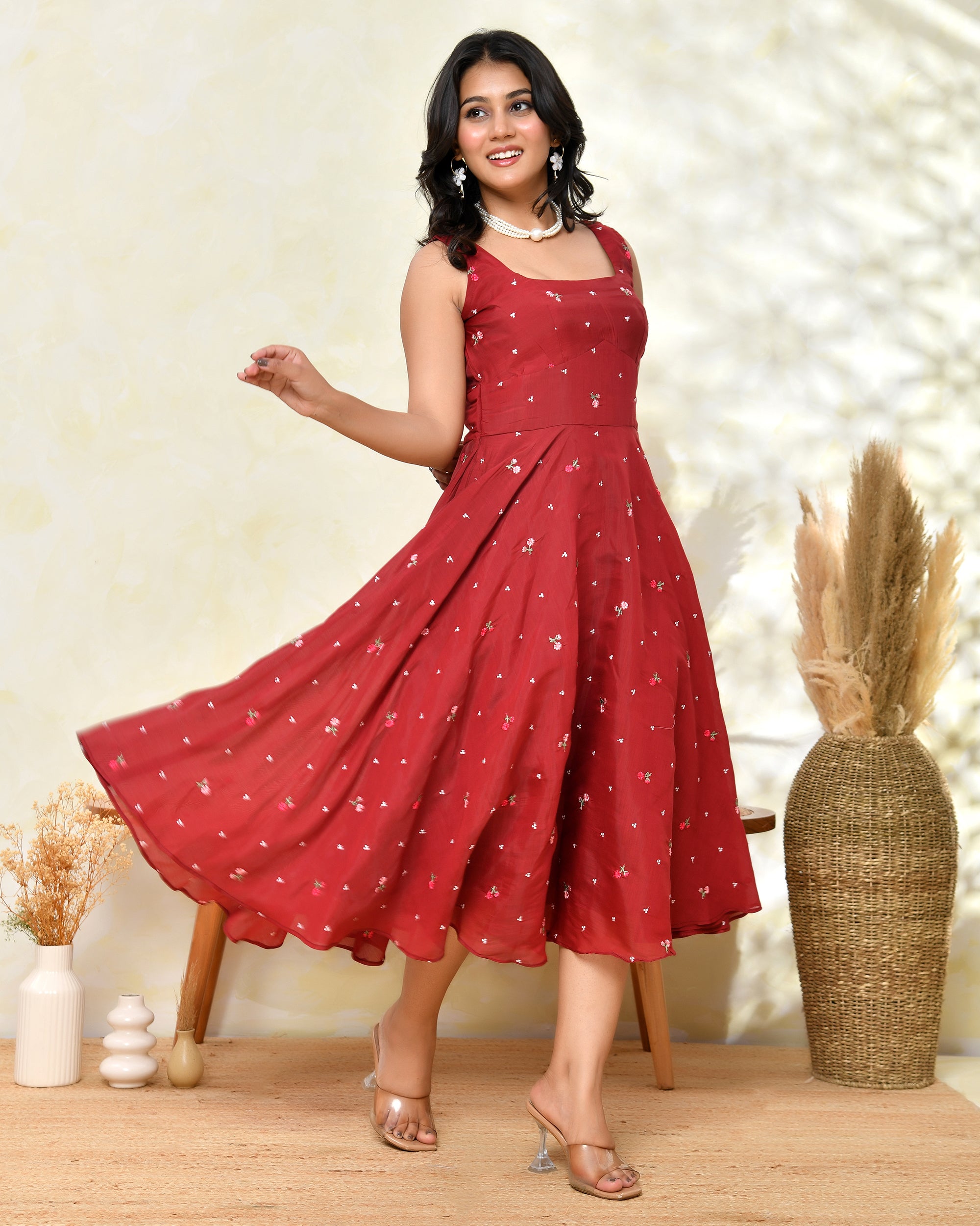 Chanderi Maroon Fare Dress