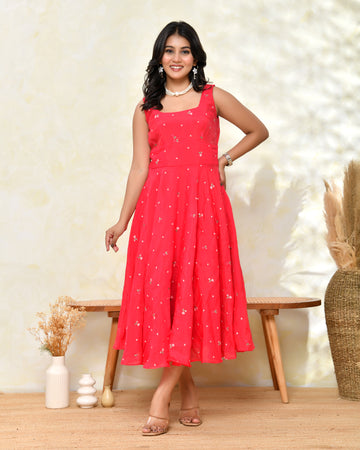 Chanderi Pink Fare Dress