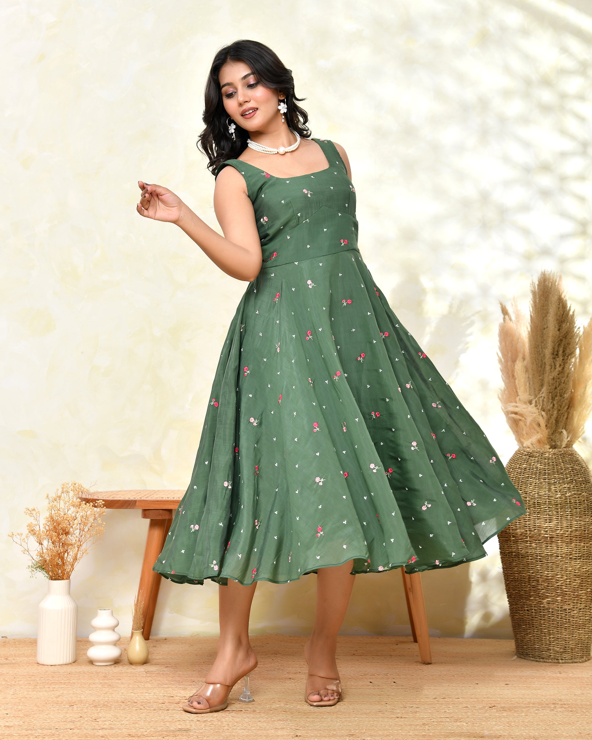 Chanderi Green Fare Dress