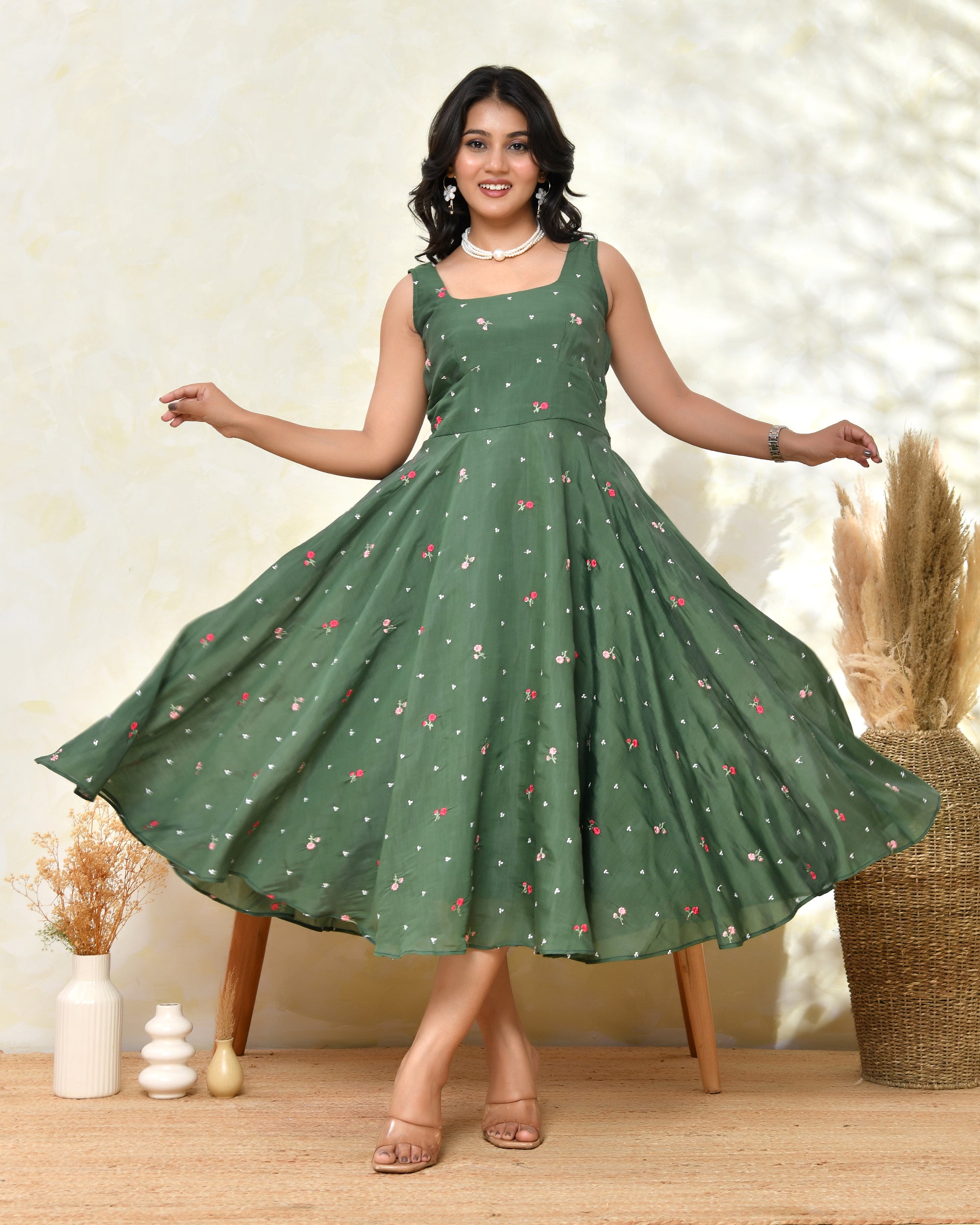 Chanderi Green Fare Dress
