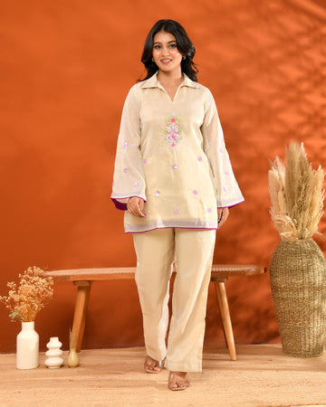 Ivory Handwork Coller Coord Set