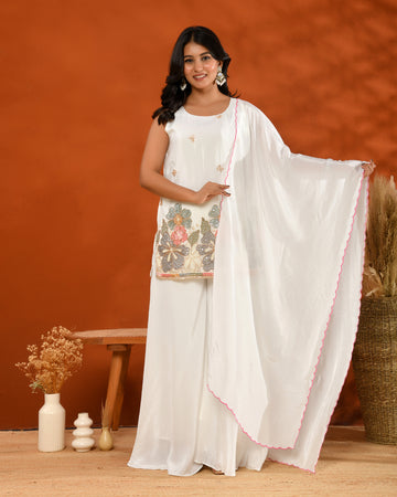 Crape Handwork Sleeveless Sharara Set