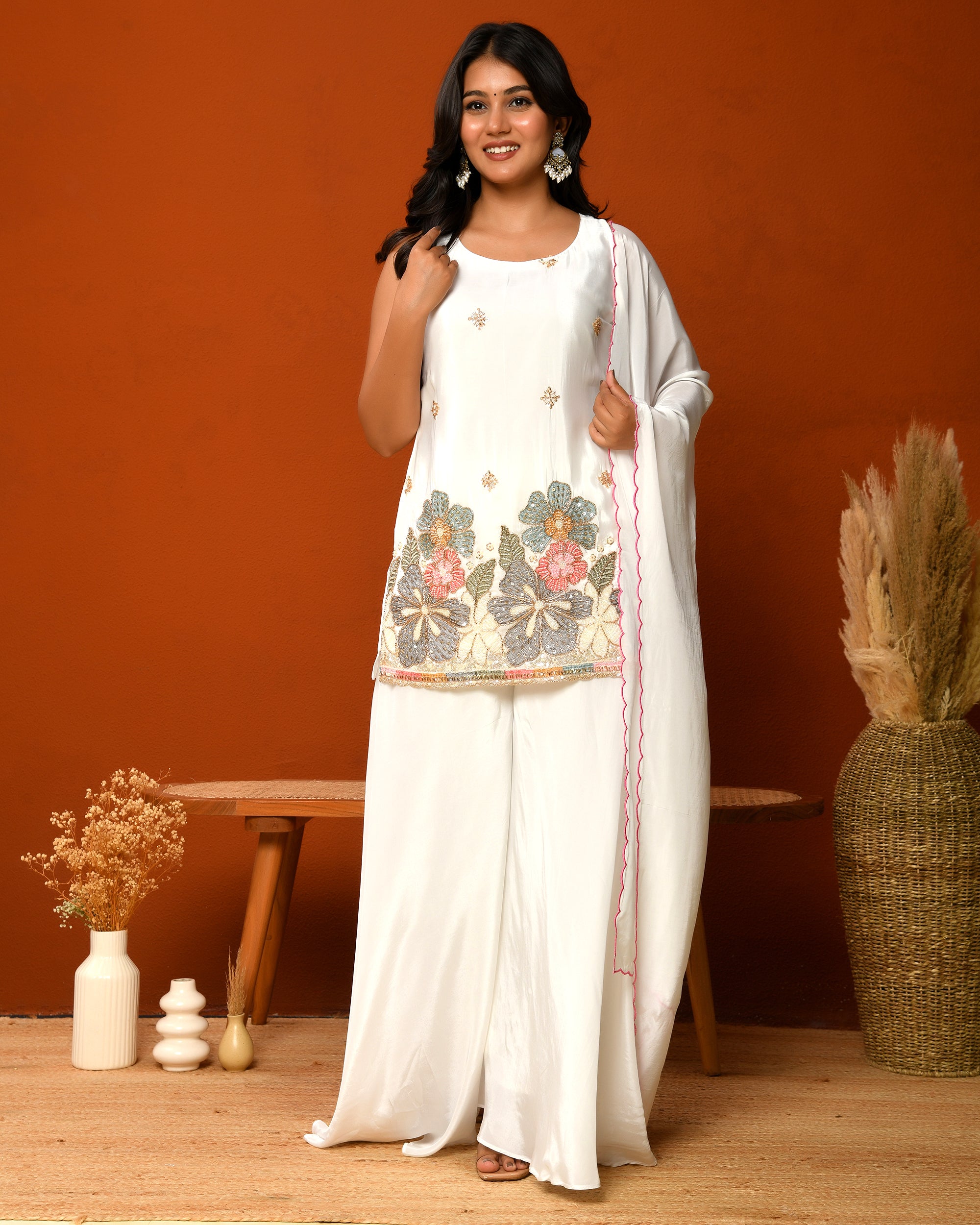 Crape Handwork Sleeveless Sharara Set