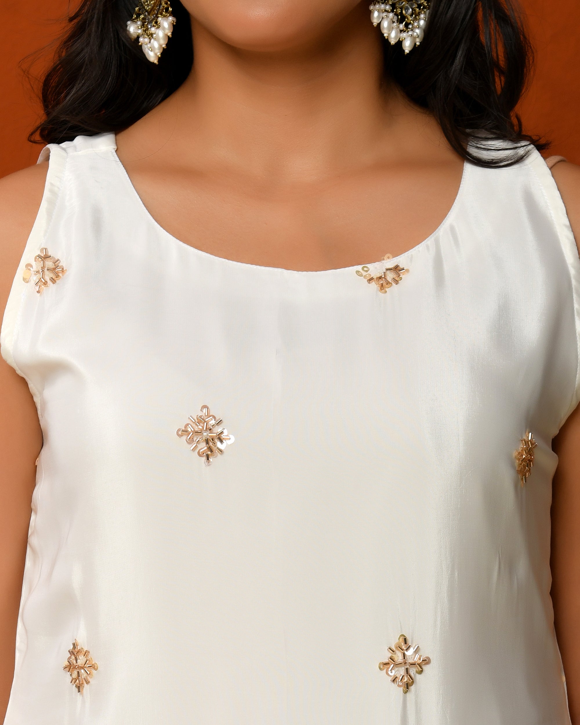 Crape Handwork Sleeveless Sharara Set