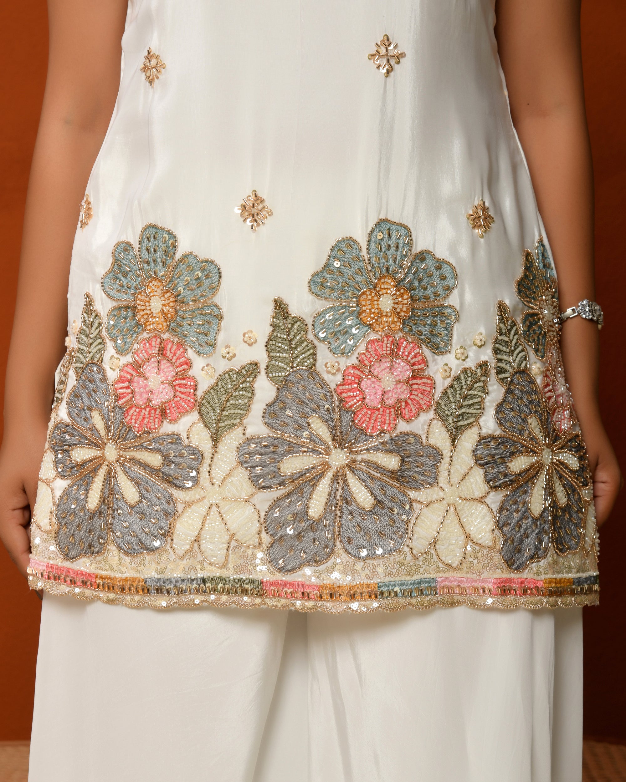 Crape Handwork Sleeveless Sharara Set