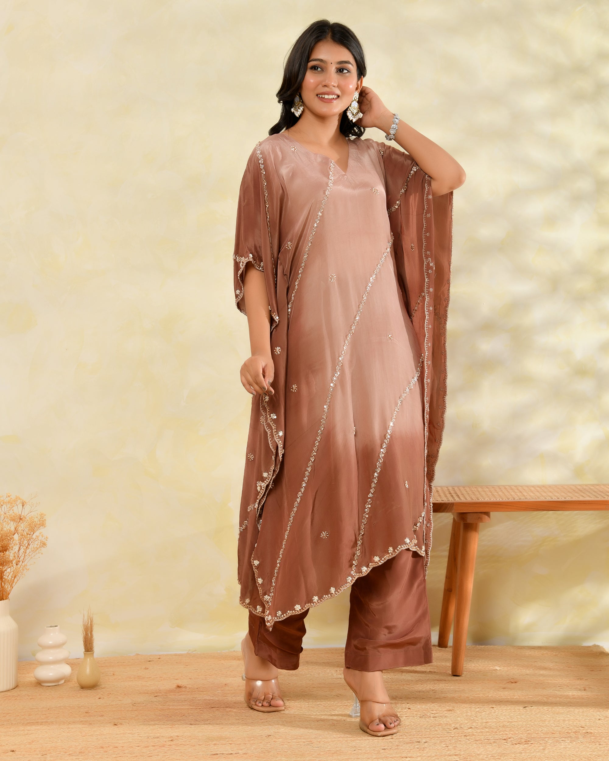 Brown Handwork Kaftan Set