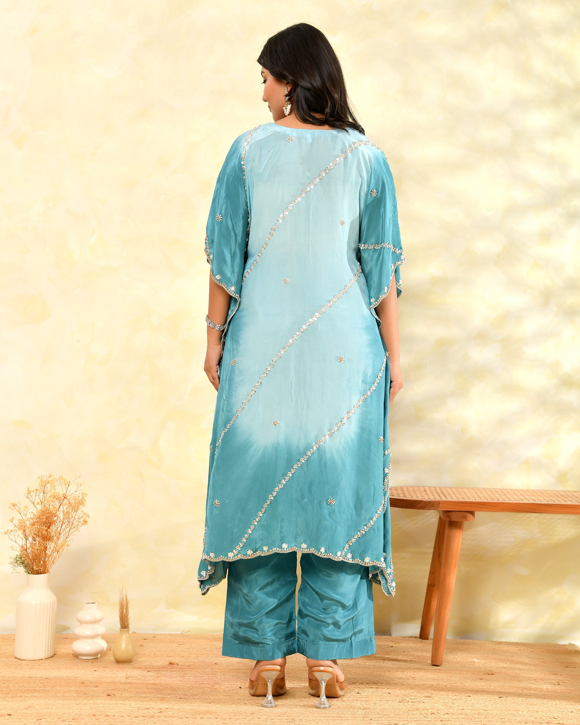 Aqua Blue Handwork Kaftan Set