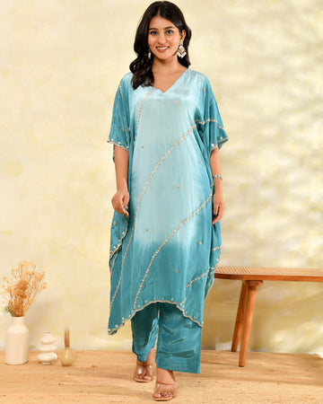 Aqua Blue Handwork Kaftan Set