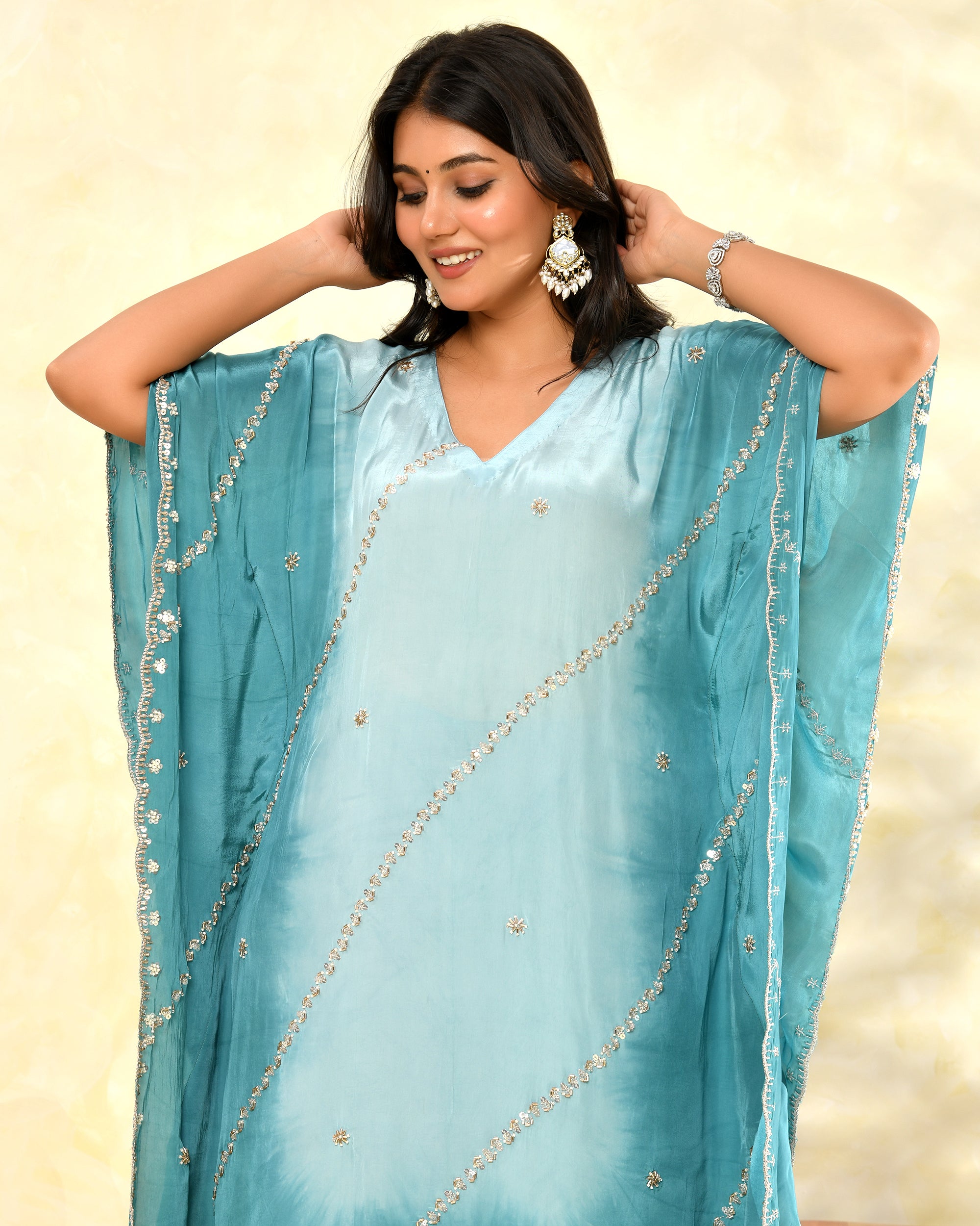 Aqua Blue Handwork Kaftan Set