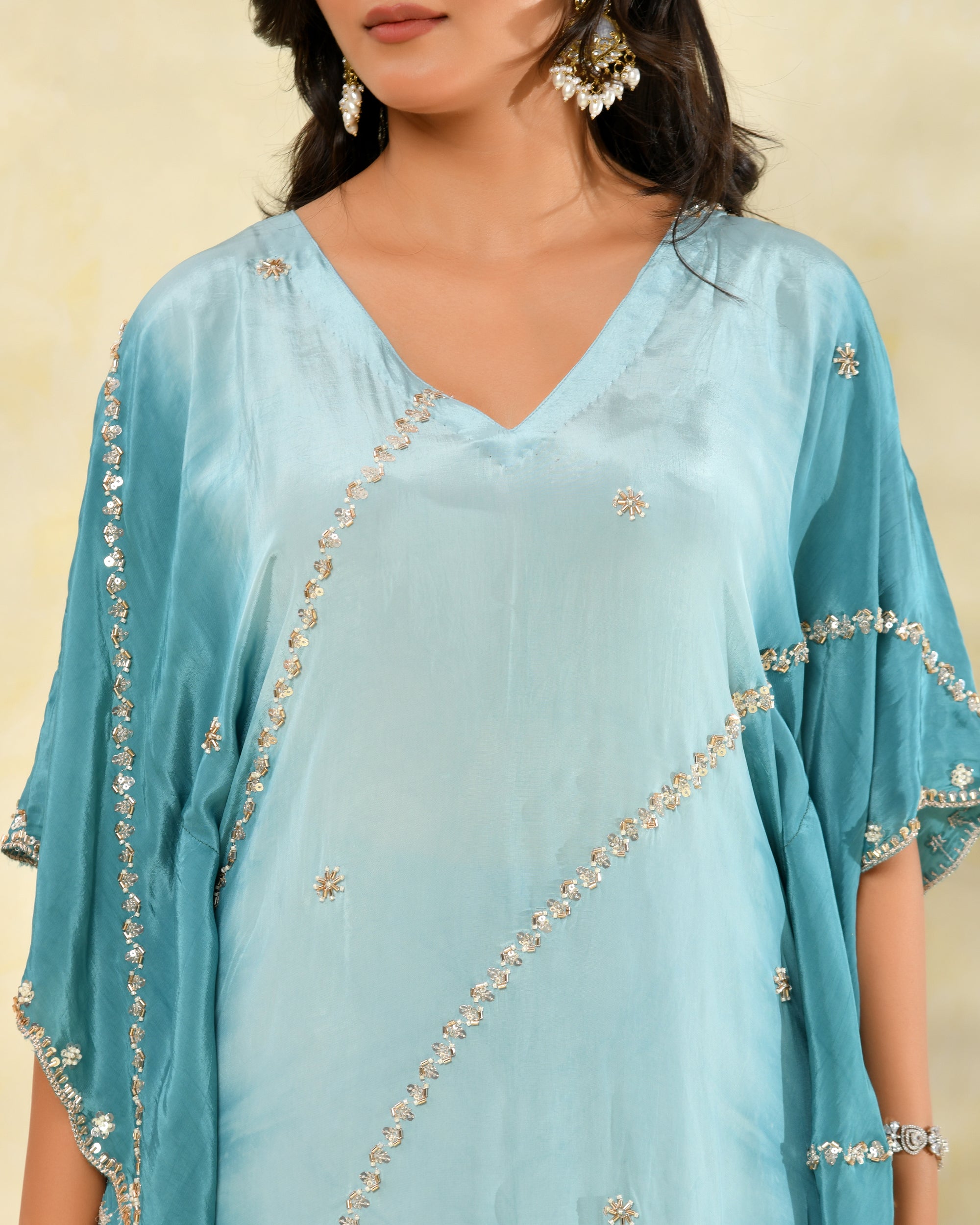 Aqua Blue Handwork Kaftan Set