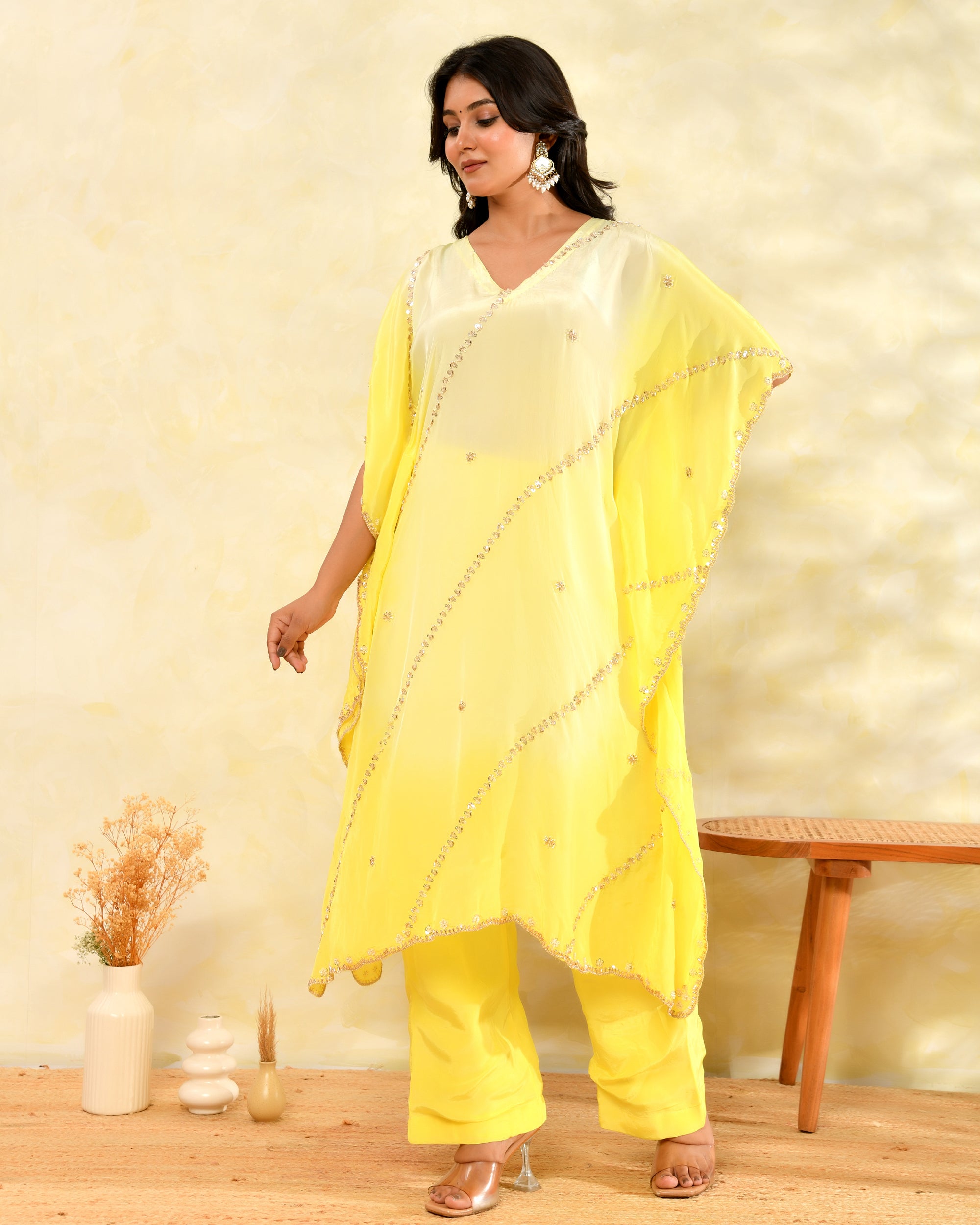 Yellow Handwork Kaftan Set