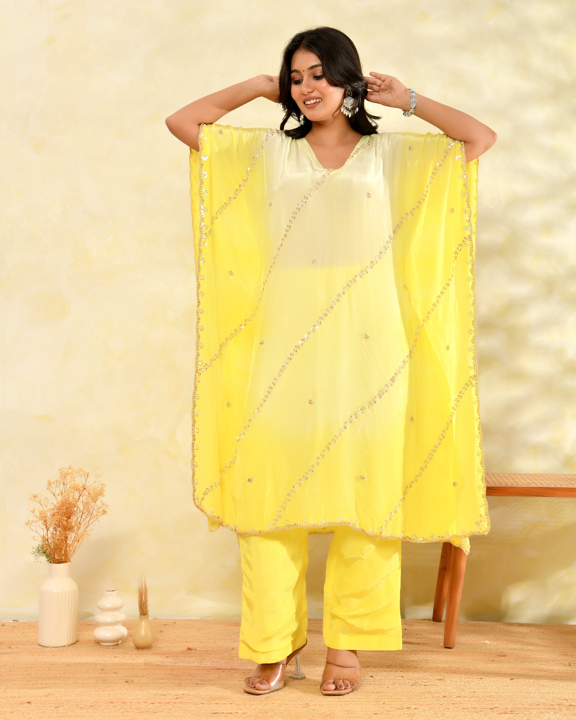 Yellow Handwork Kaftan Set