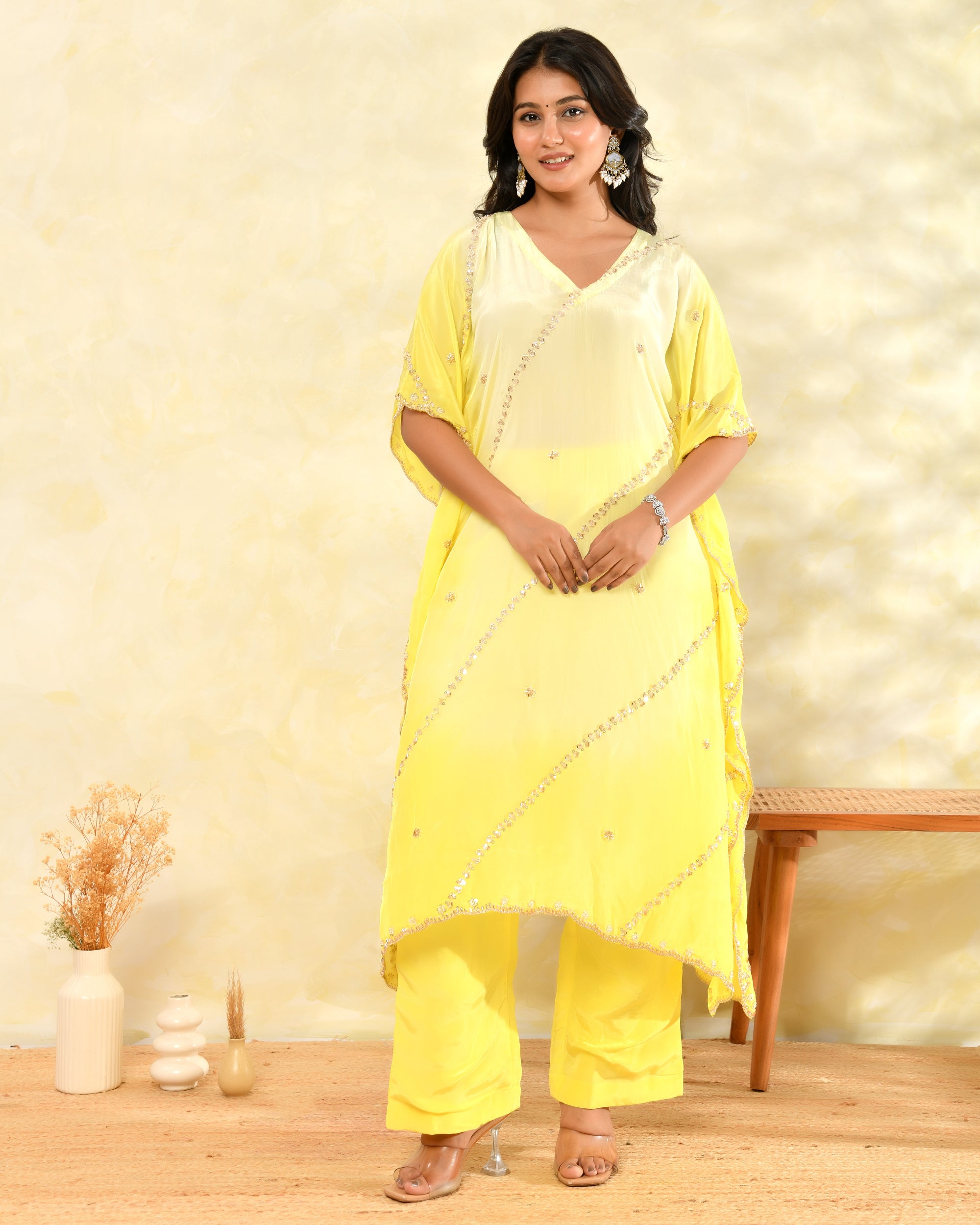 Yellow Handwork Kaftan Set