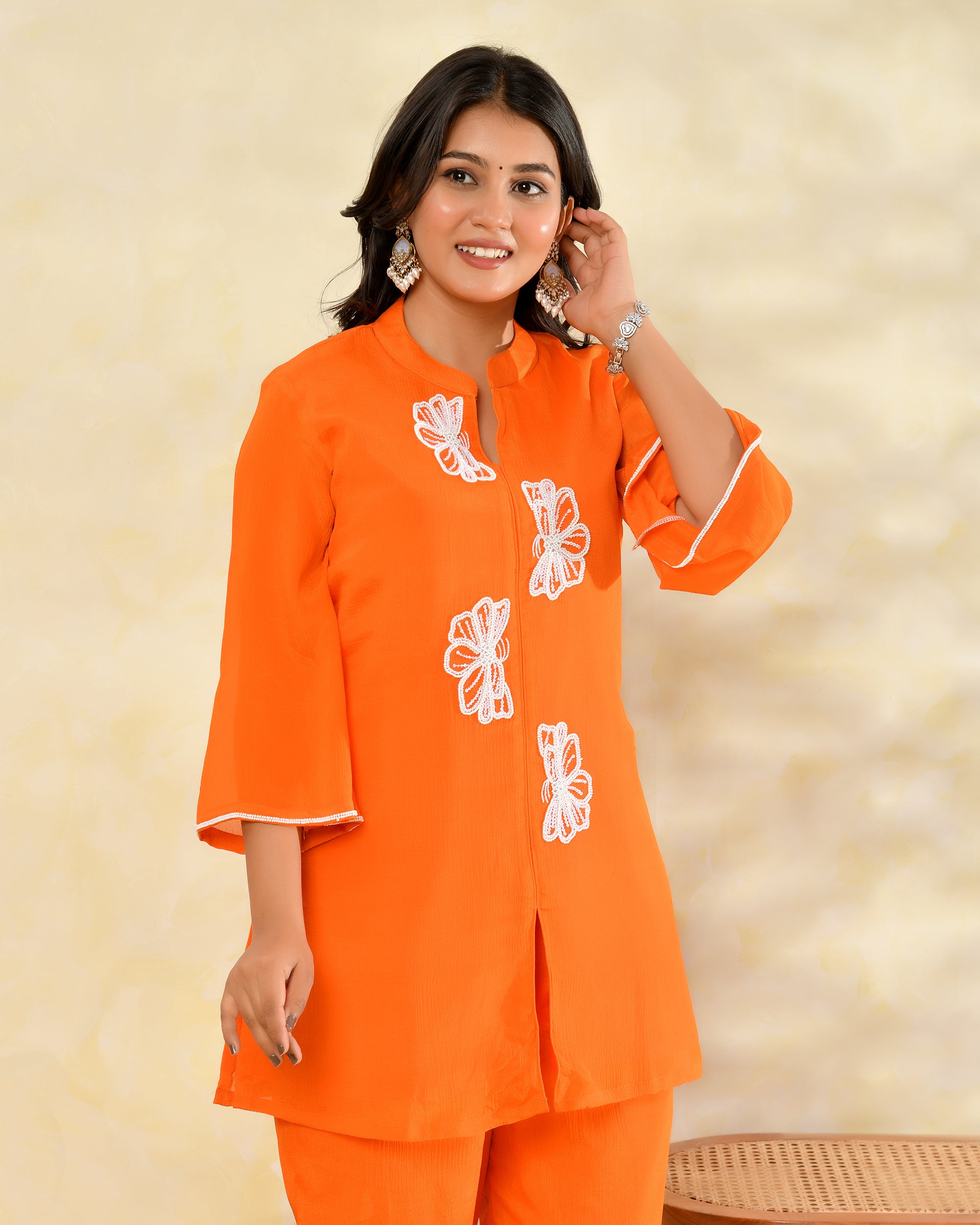 Orange Chinon Handwork Coord Set
