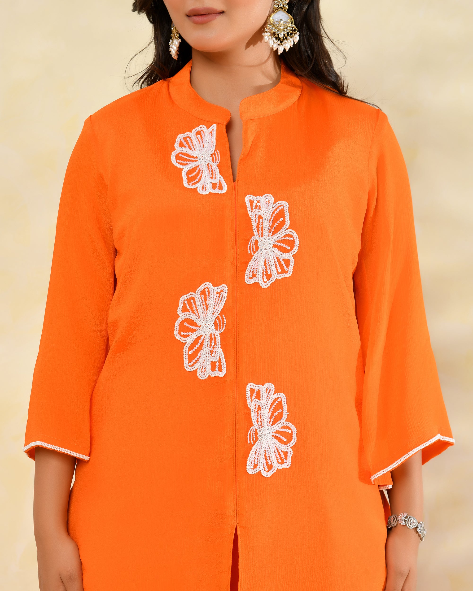 Orange Chinon Handwork Coord Set