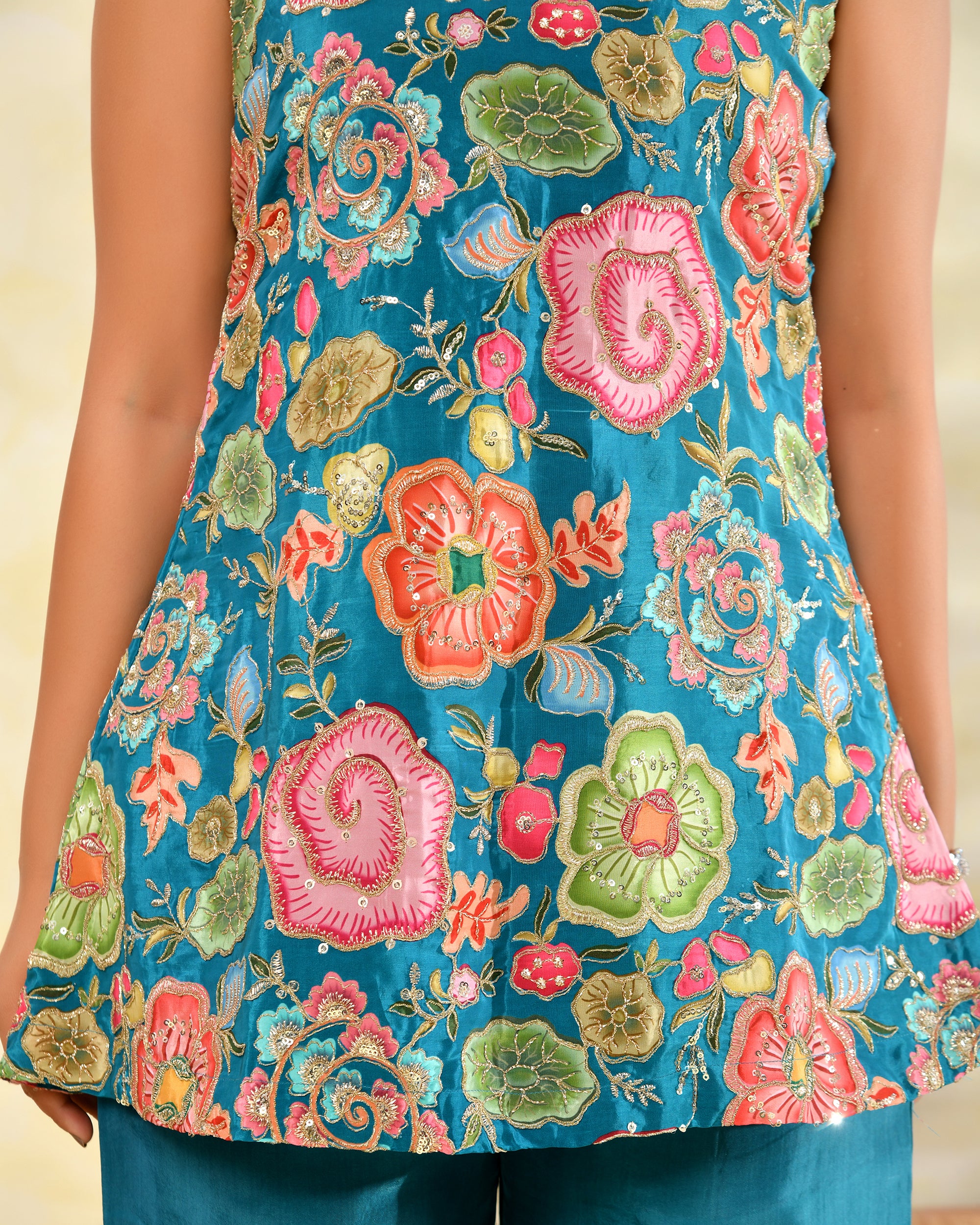 Blue Zari Handwork Coord Set