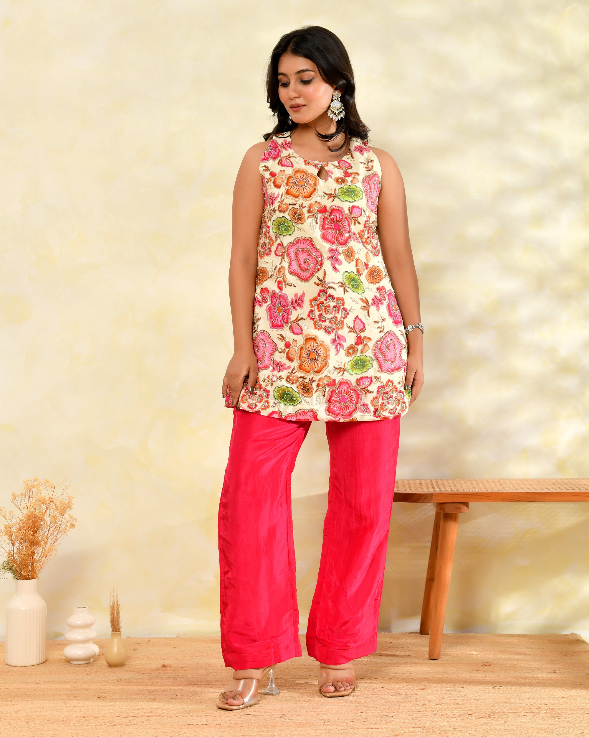 Pink Zari Handwork Coord Set