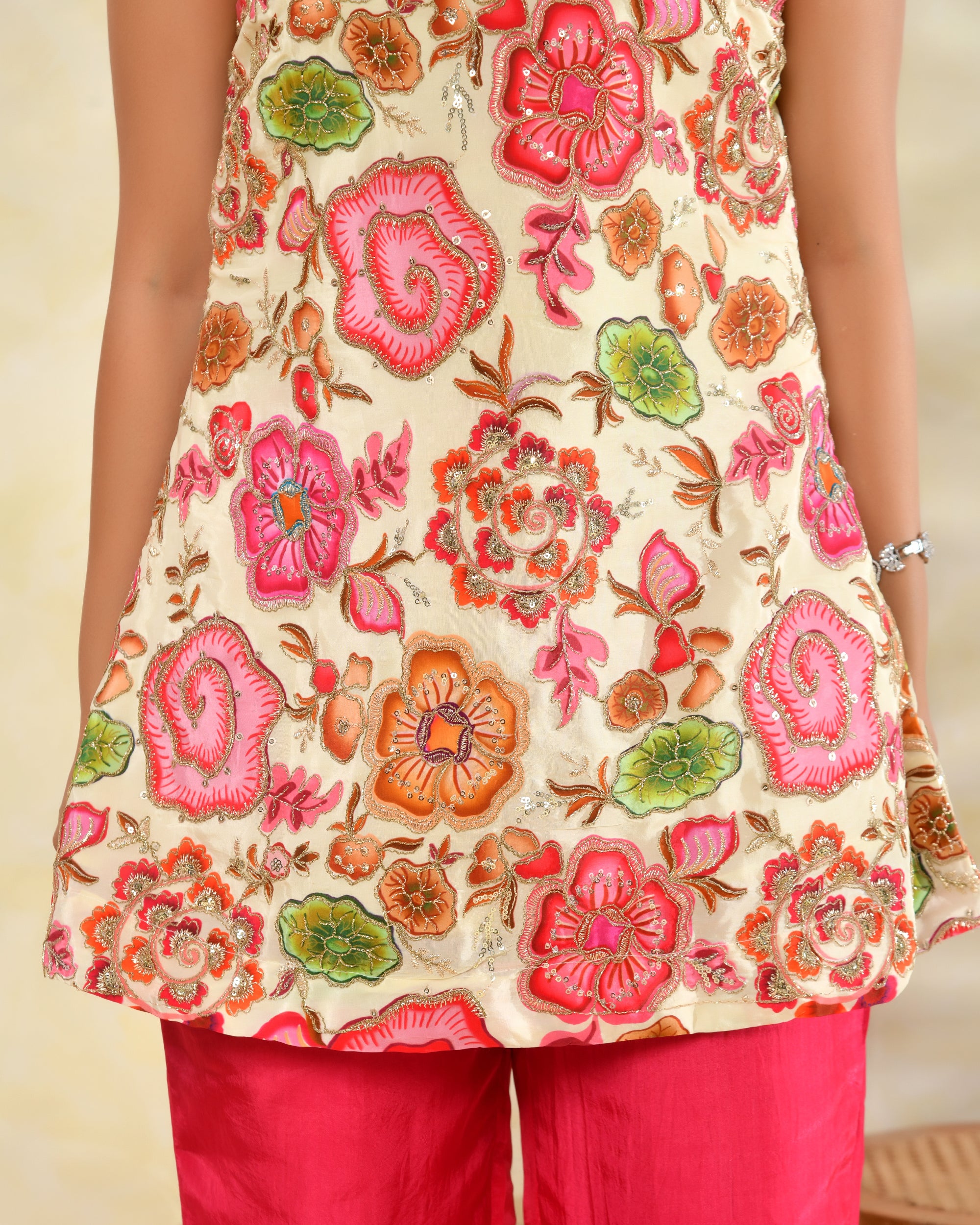 Pink Zari Handwork Coord Set