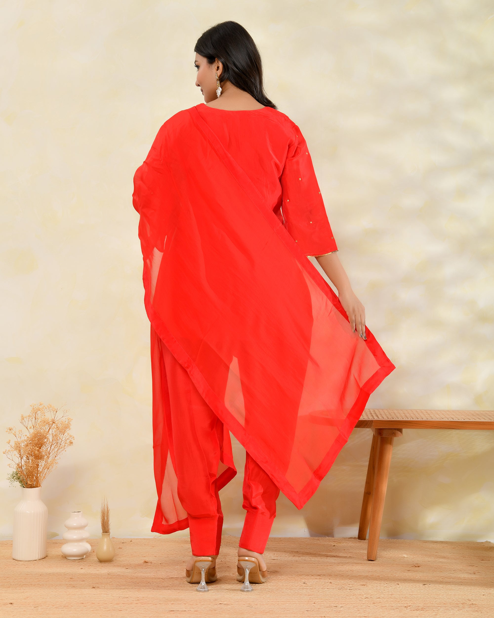 Red Silk Handwork Farshi Set