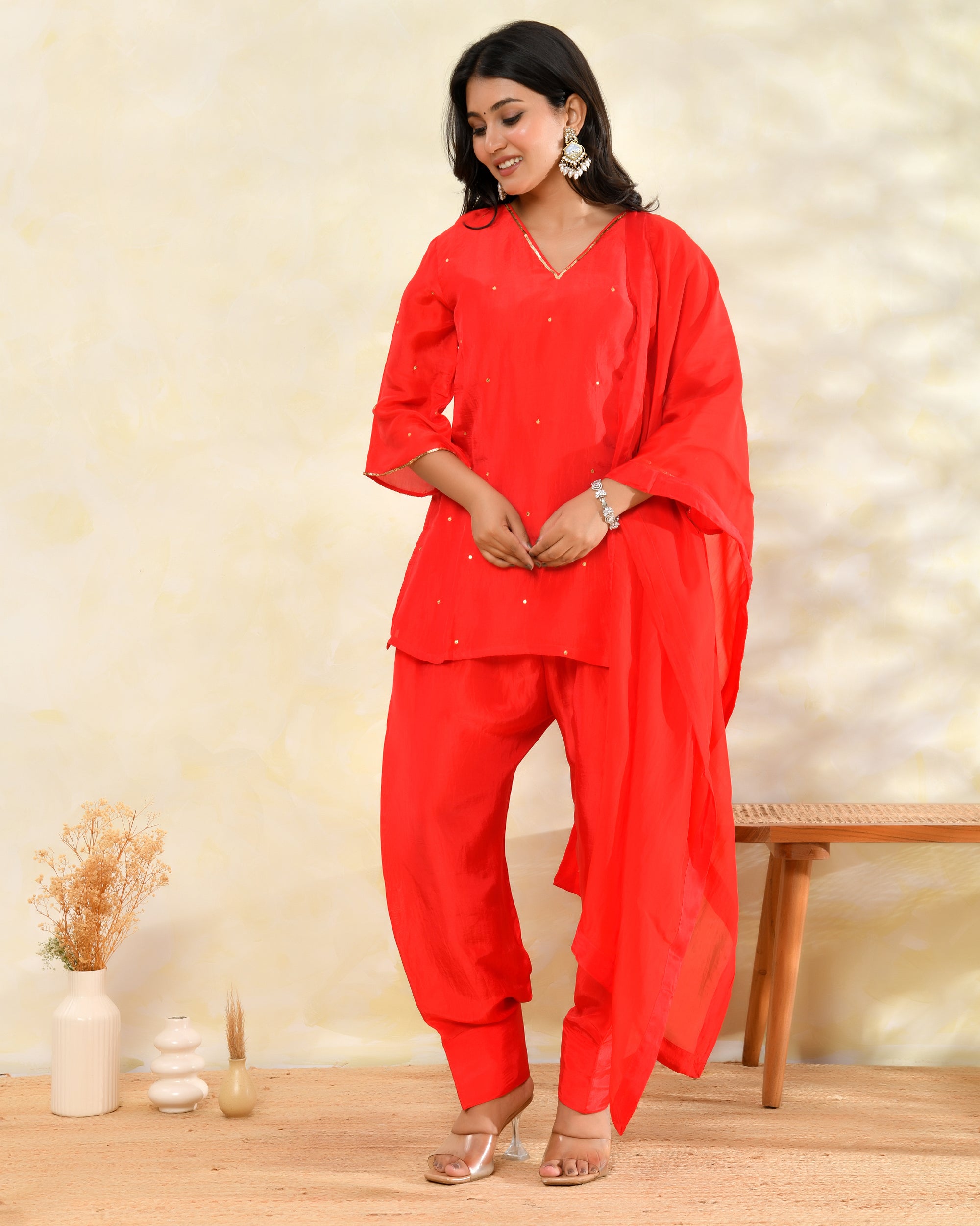 Red Silk Handwork Farshi Set