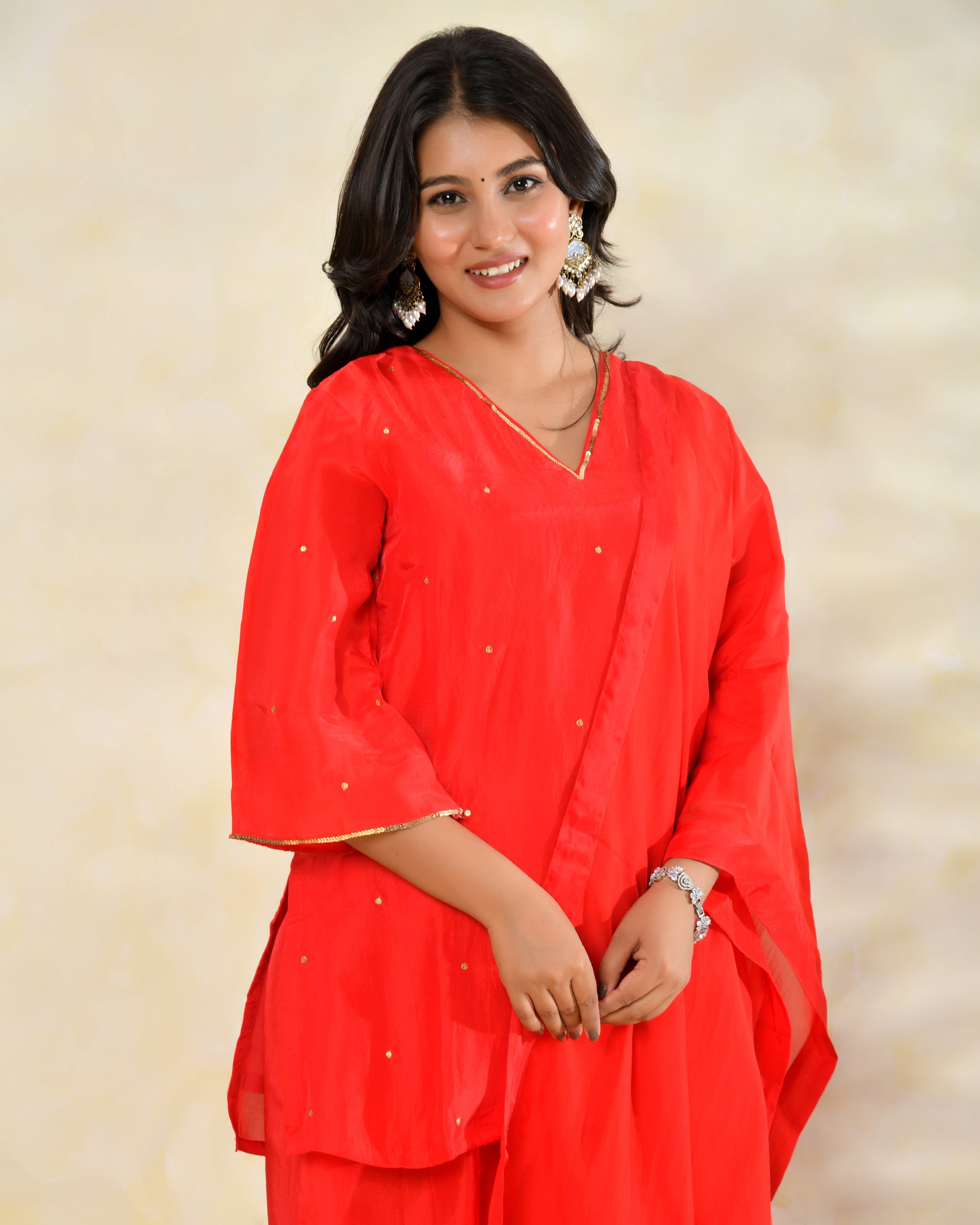 Red Silk Handwork Farshi Set