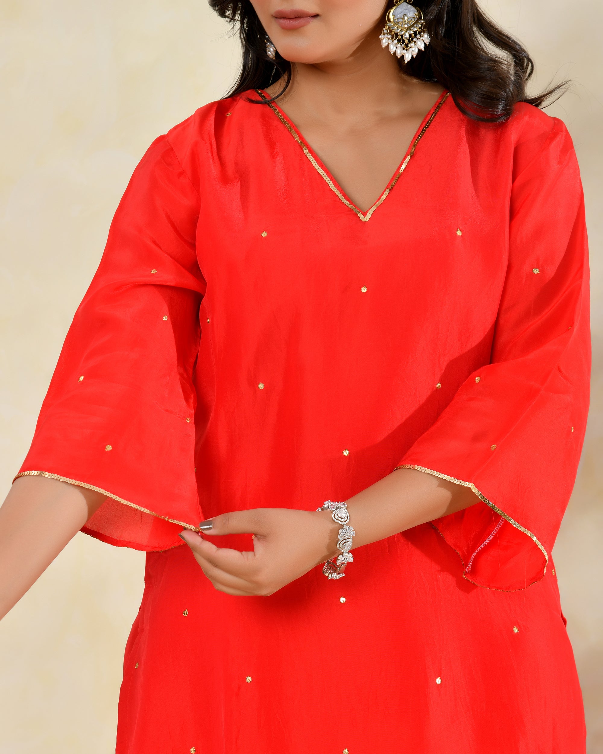 Red Silk Handwork Farshi Set
