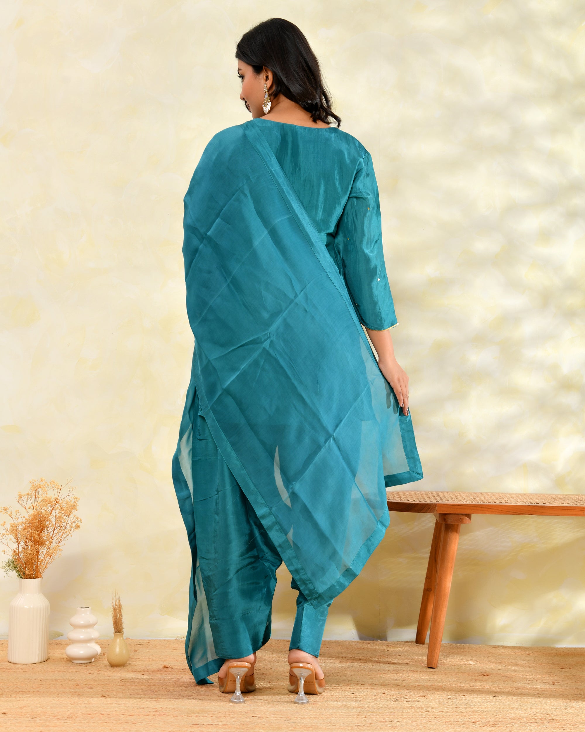 Green Silk Handwork Farshi Set
