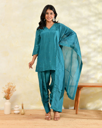 Green Silk Handwork Farshi Set