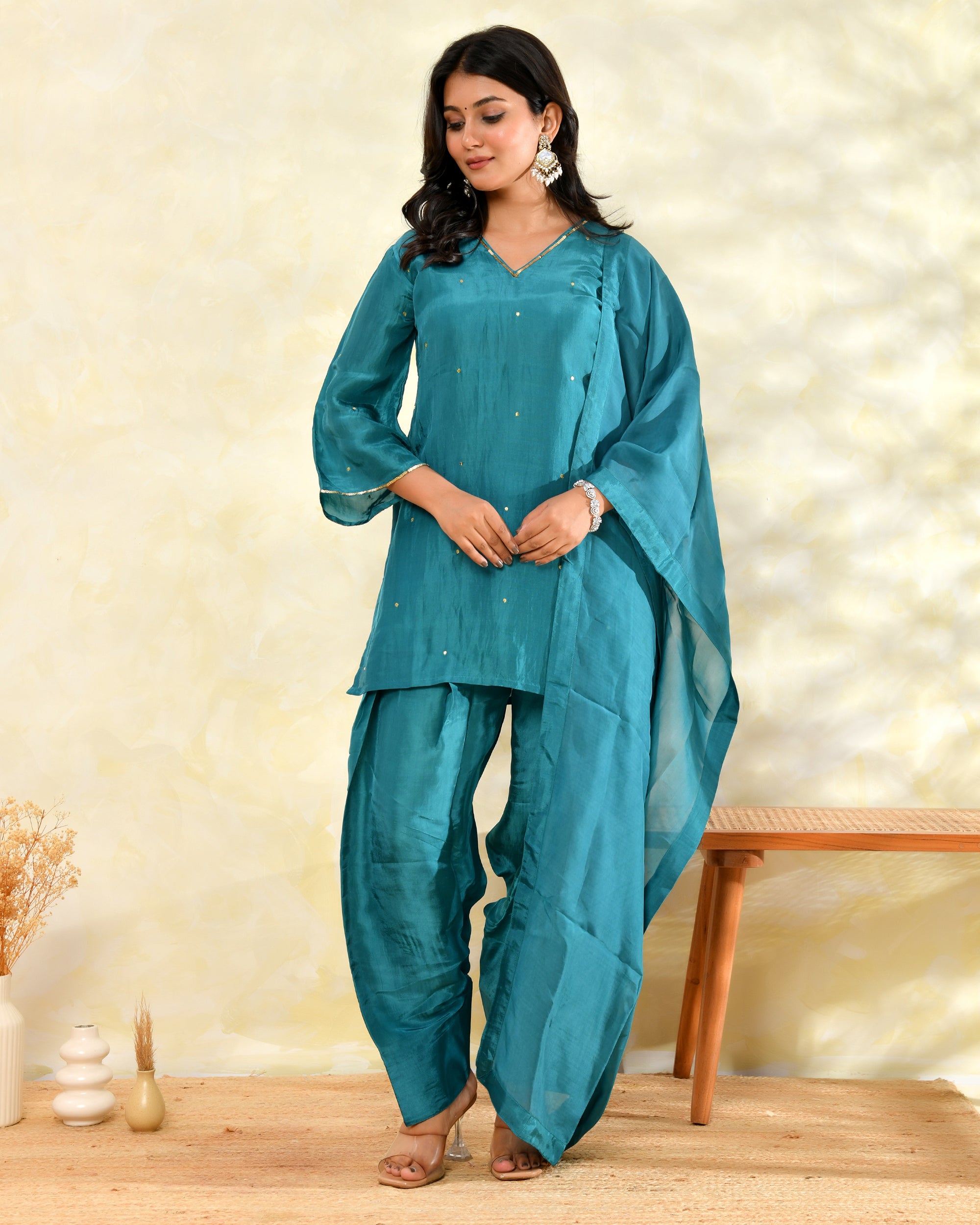 Green Silk Handwork Farshi Set