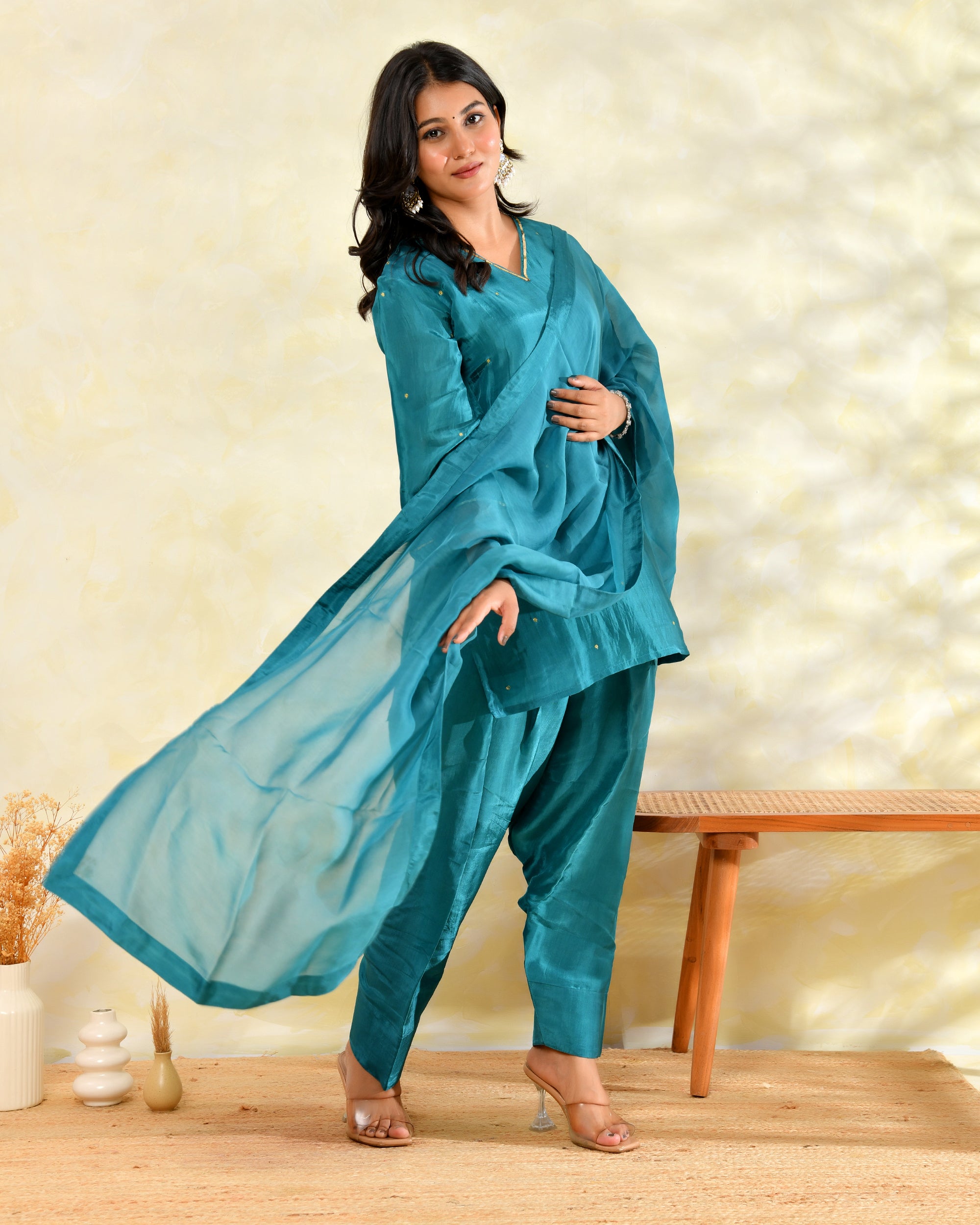 Green Silk Handwork Farshi Set