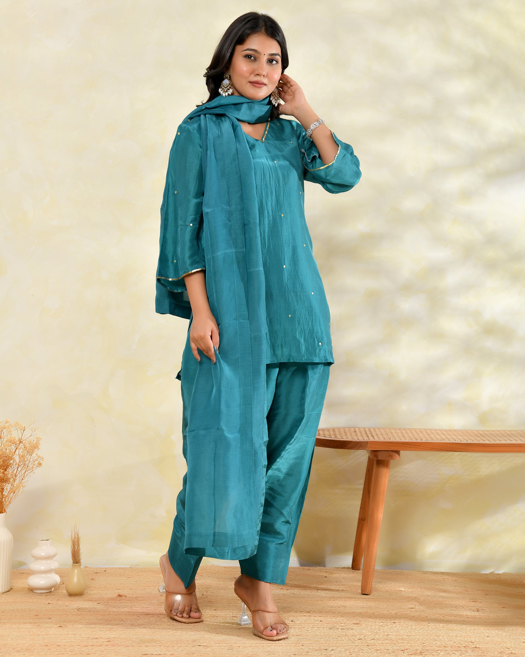 Green Silk Handwork Farshi Set