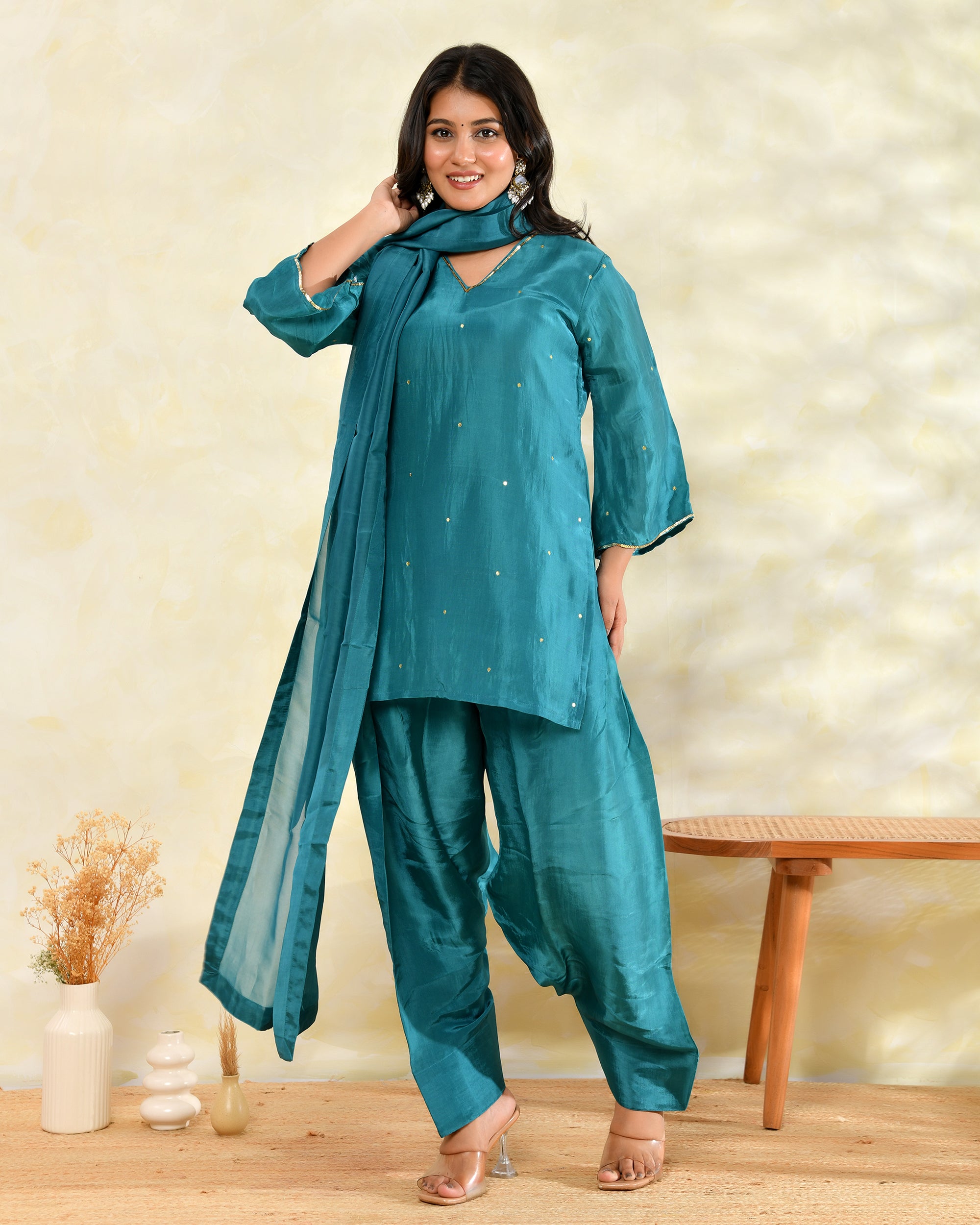 Green Silk Handwork Farshi Set
