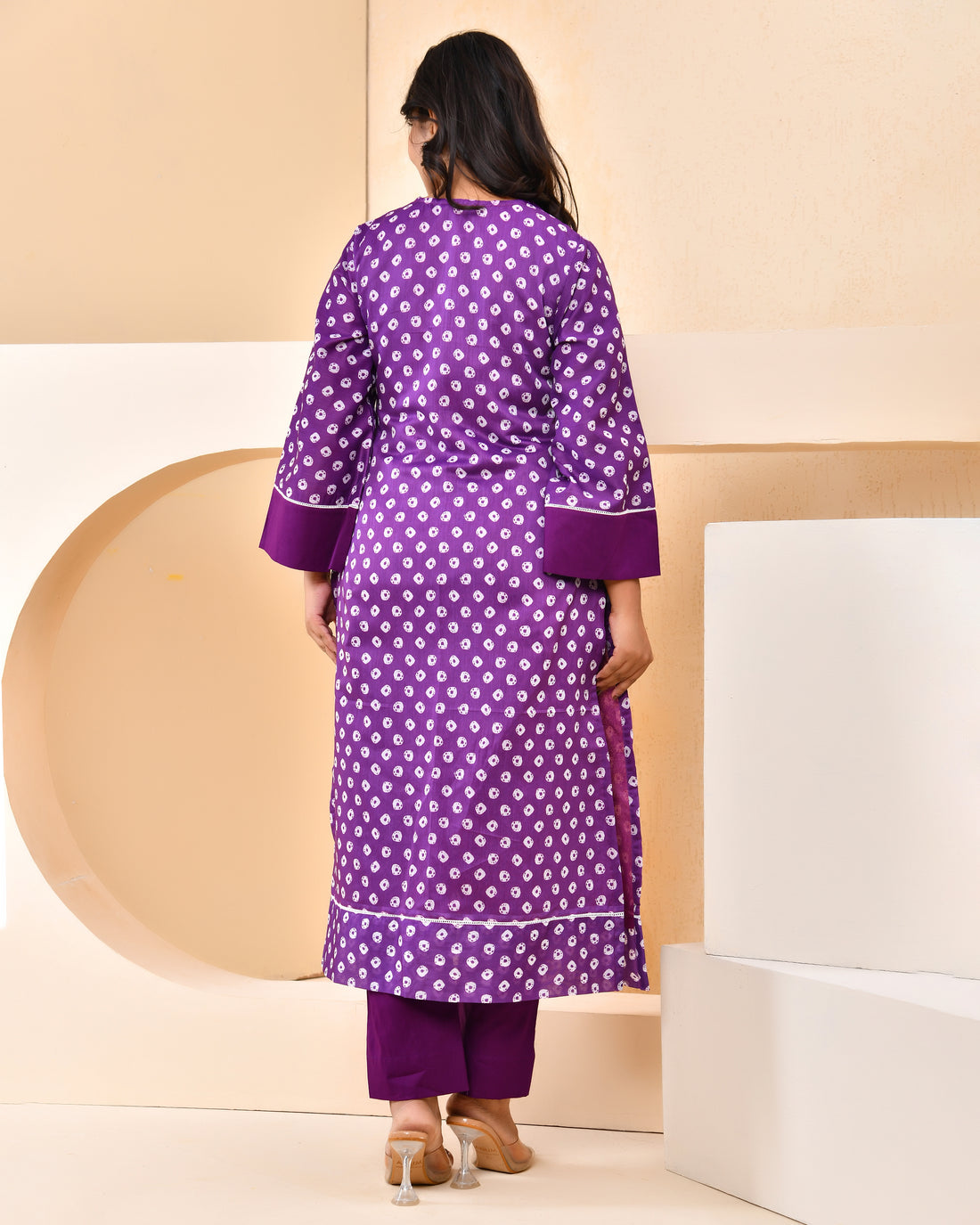 Violet Bandhej Kurta Set